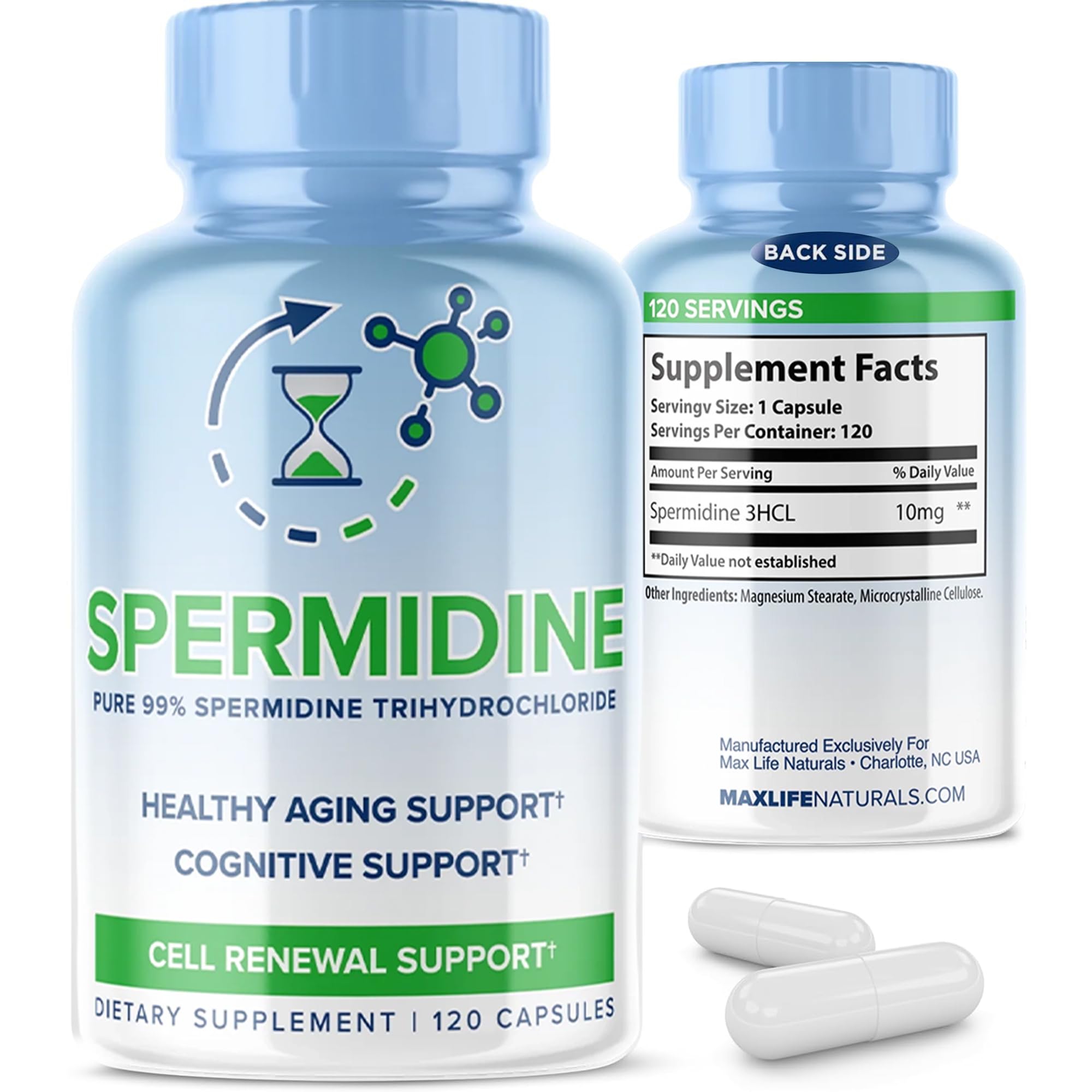 MAXLIFE NATURALS Spermidina 3HCL cápsulas para apoyo diario de vitalidad