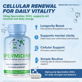 MAXLIFE NATURALS Spermidina 3HCL etiqueta frontal: información clara sobre uso