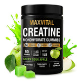 MAXVITAL Creatina Monohidrato gomitas de manzana verde para entrenamiento diario.