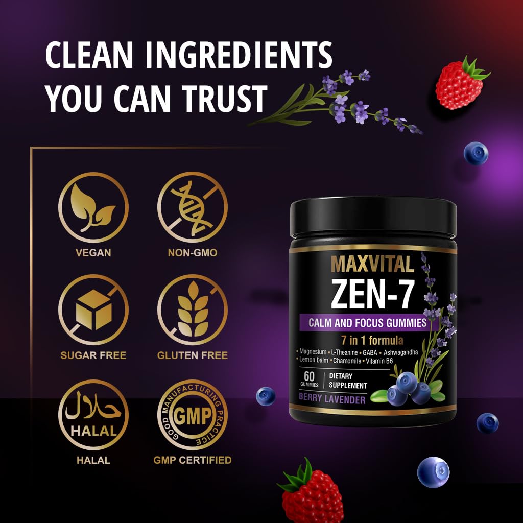 MAXVITAL Zen-7 gomitas para gestionar estrés diario sin somnolencia.