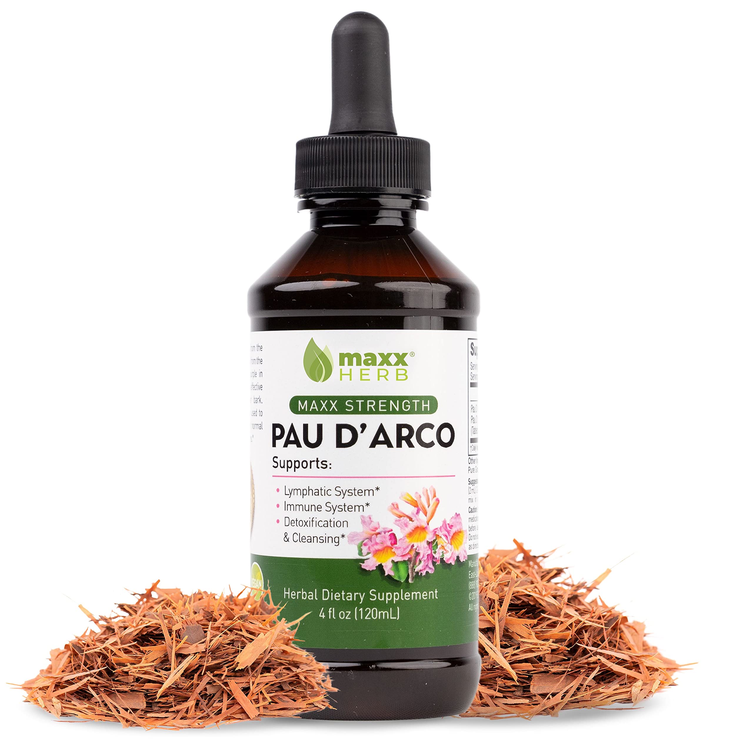 Botella de Maxx Herb PAU D’Arco, tintura lista para uso diario.