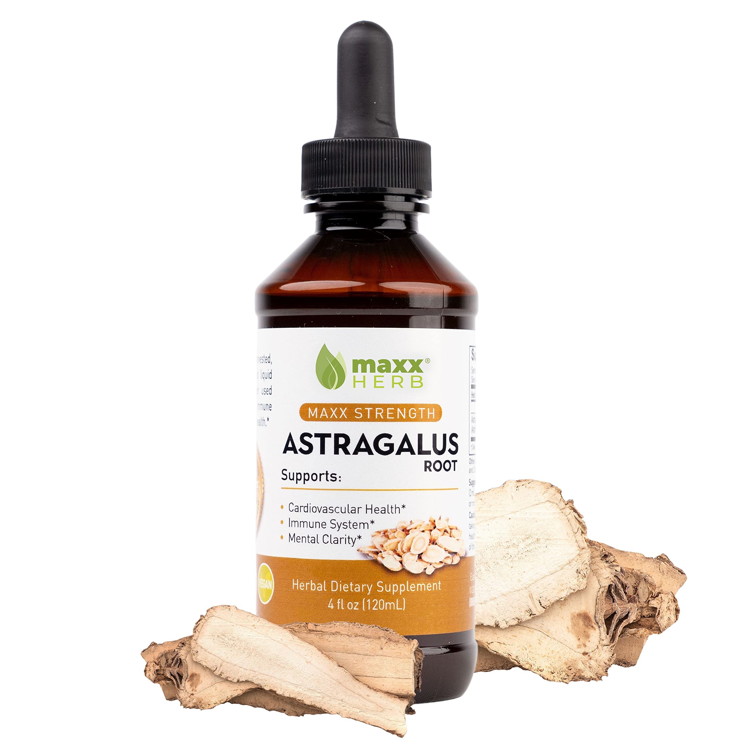 Maxx Herb tintura de raíz de astrágalo en frasco para apoyo inmune.