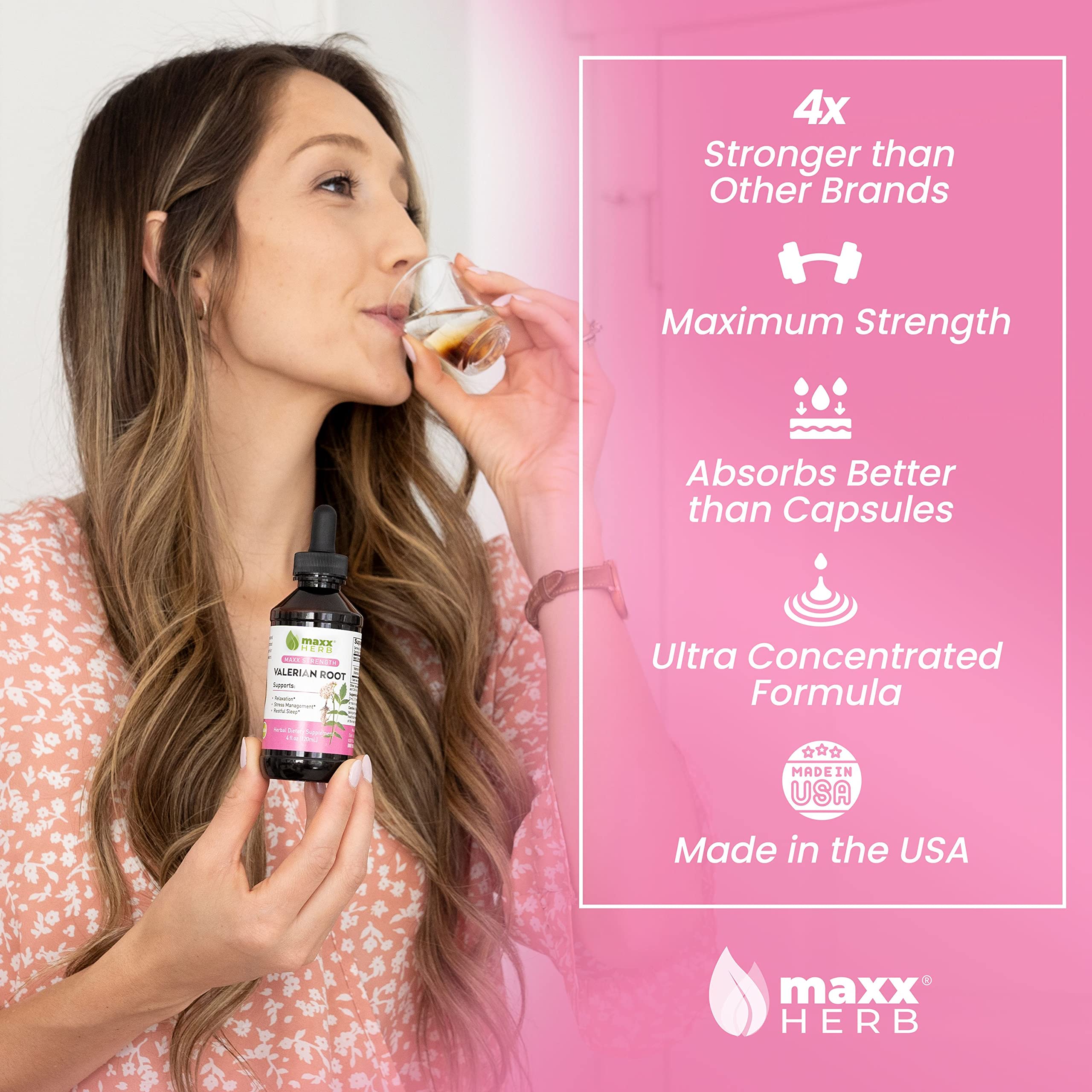 Gotero de dosis de Maxx Herb Valeriana para tomar antes de dormir.