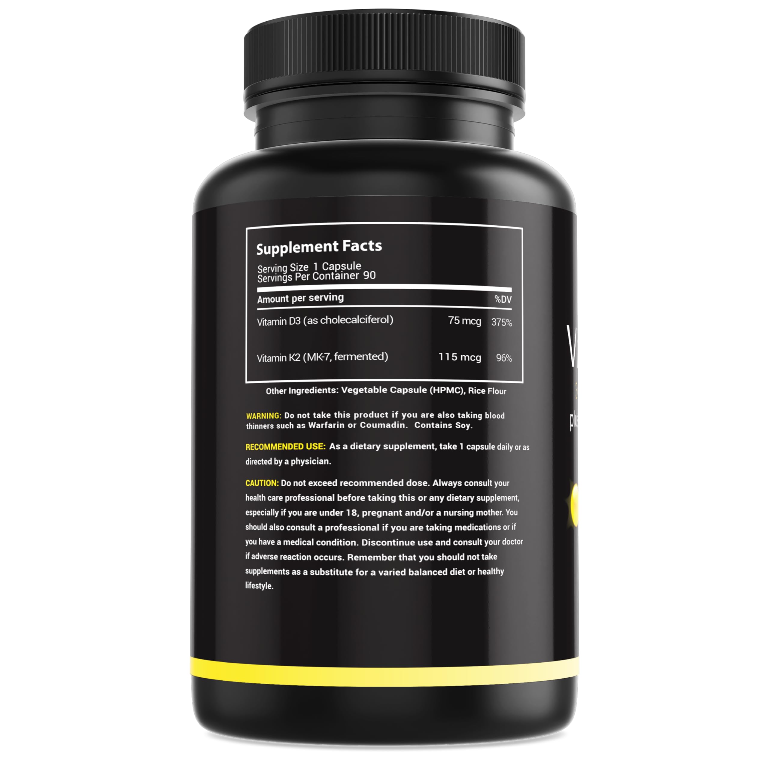 MaxX Labs Etiqueta Vitamina D3 K2, facilita recordar la dosis diaria.