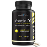 MaxX Labs Vitamina D3 K2, cápsulas, apoyo a huesos y dientes sanos.