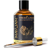 MAYJAM fragancia lino fresco en frasco ámbar con cuentagotas para difusor.