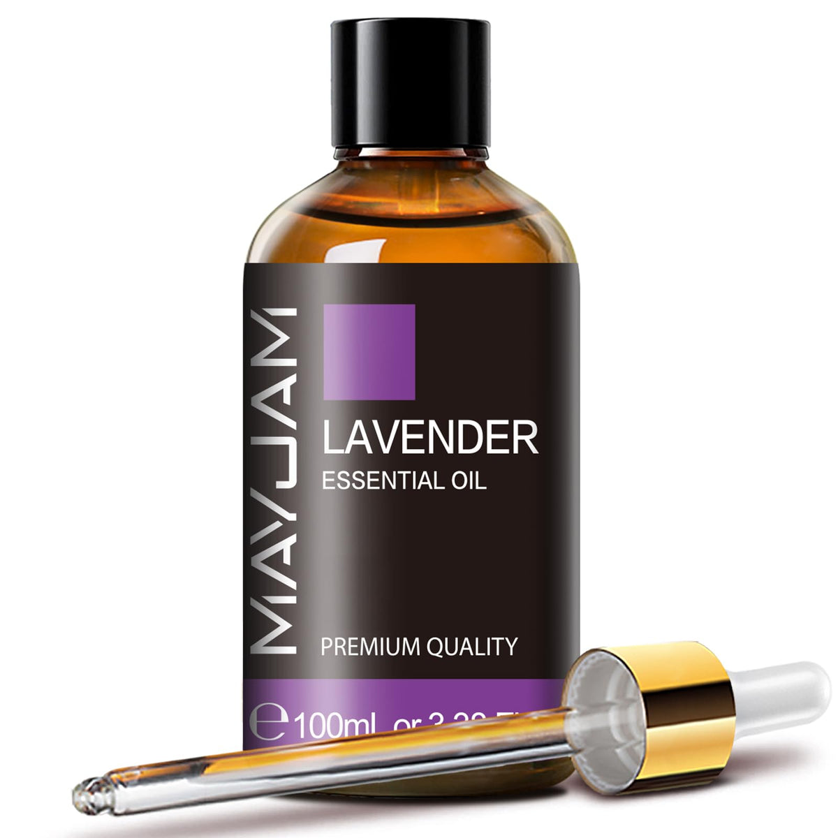 MAYJAM Aceite Esencial de Lavanda en frasco ámbar para difusores, aroma relajante para ambientes.