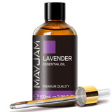 MAYJAM Aceite Esencial de Lavanda en frasco ámbar para difusores, aroma relajante para ambientes.