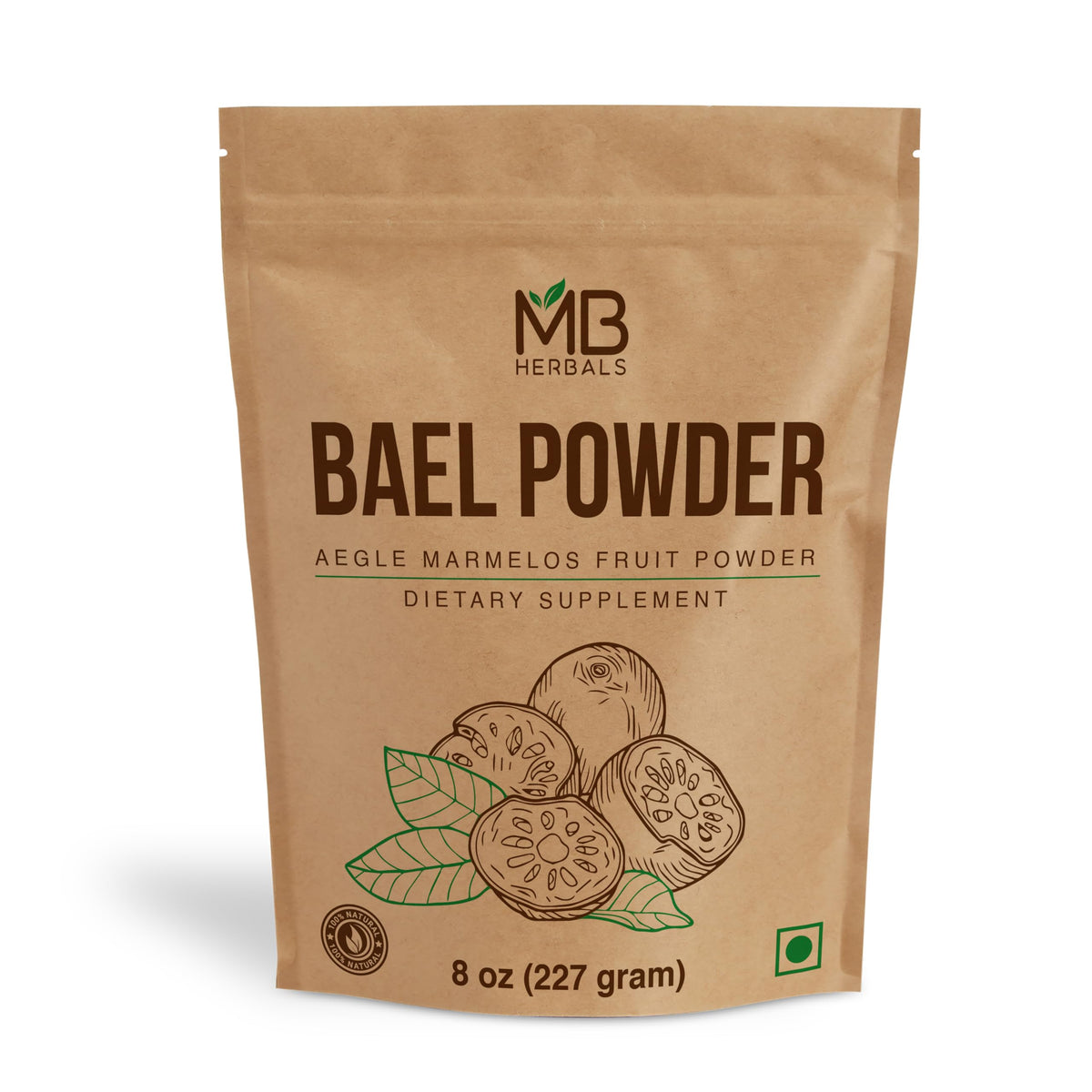 MB Herbals Bael Polvo en frasco de 8 onzas, aroma suave para bebidas