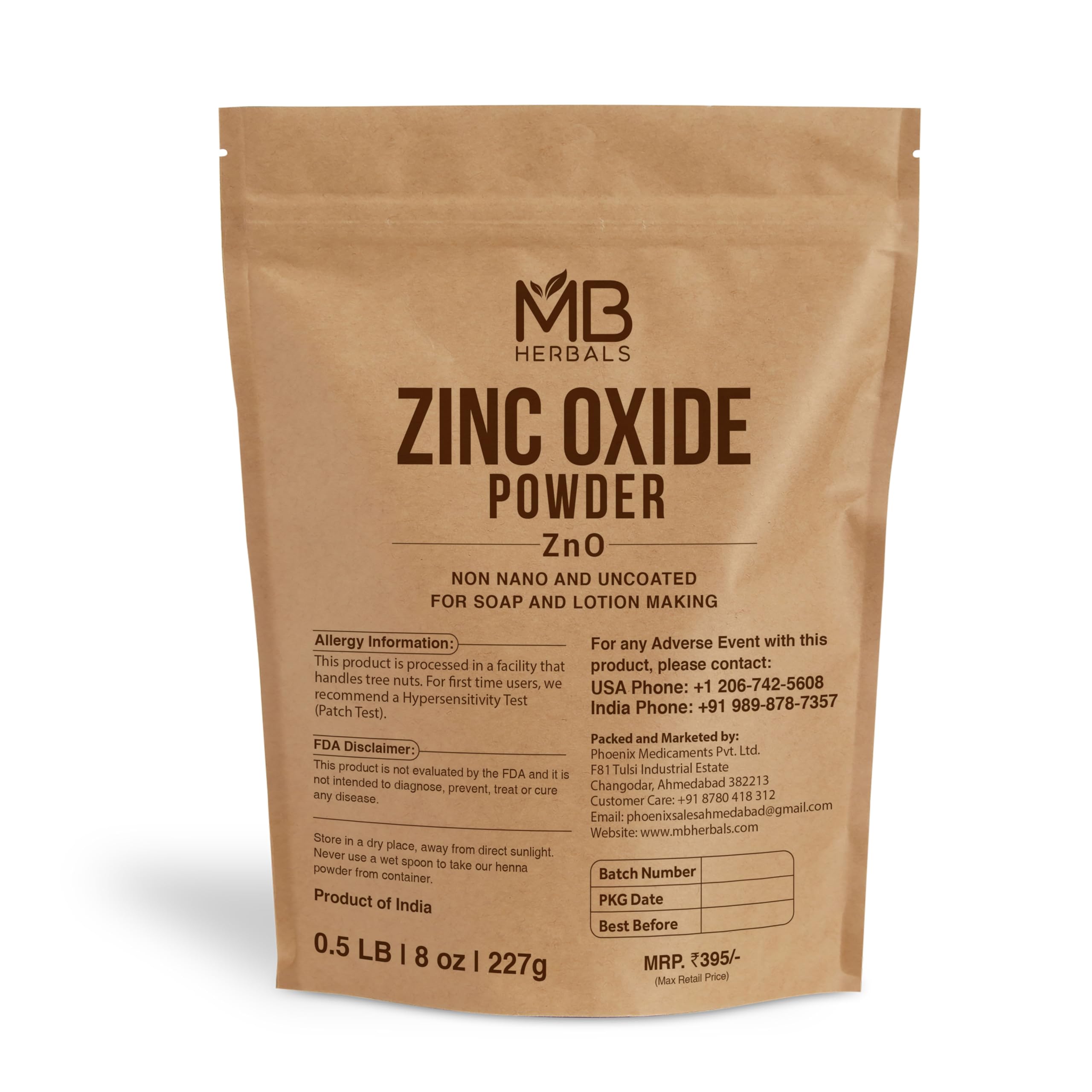 MB Herbals Zinc Oxide Powder en envase de 8 onzas para formulaciones seguras