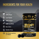 Etiqueta dorada Shilajit MBDH Wellness denota calidad y autenticidad.