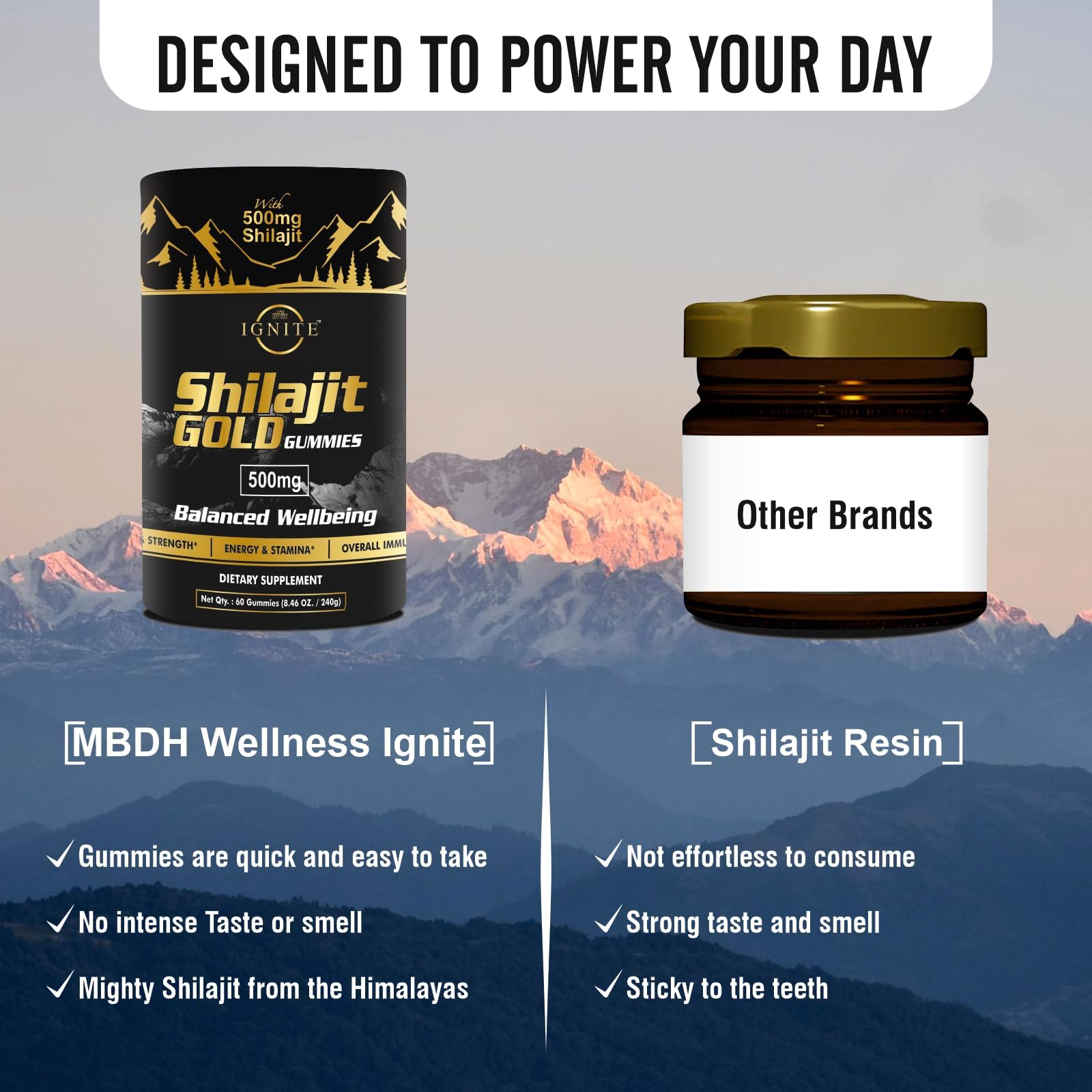 Gomitas Shilajit MBDH Wellness sabor tamarindo, opción práctica para viaje.