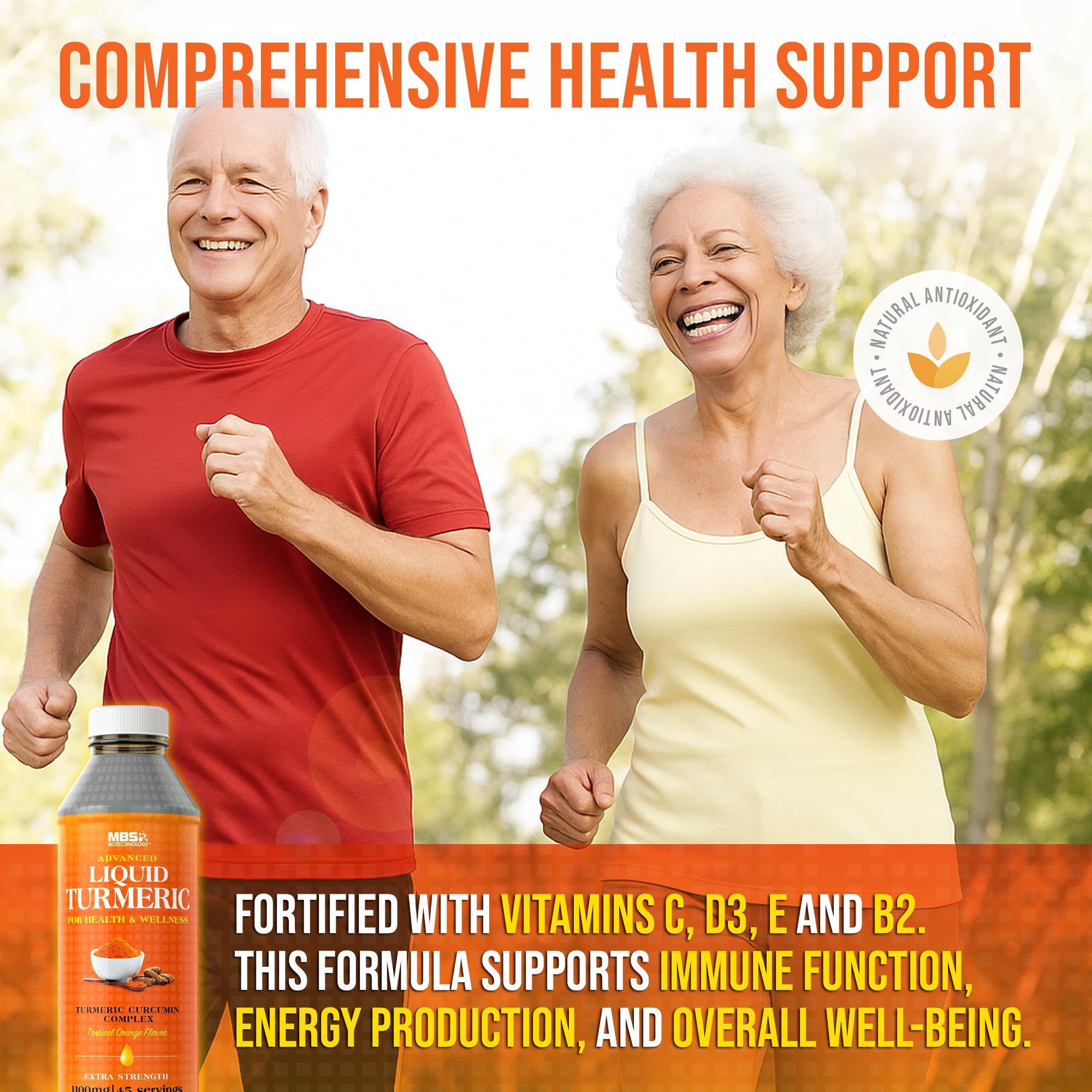 mbs biotechnology curcuma líquida con vitamina D3, complemento para bienestar general.