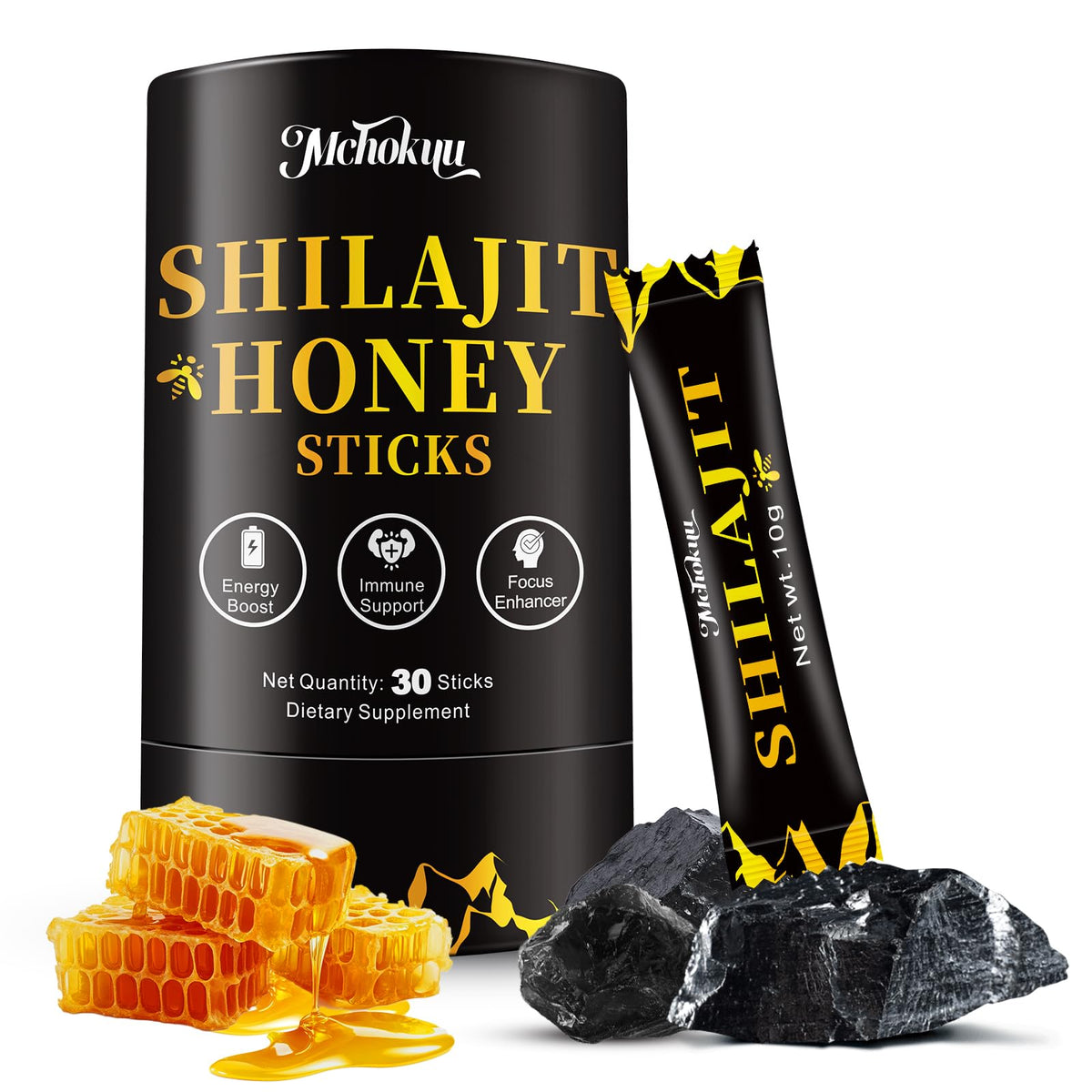 Barras Mchokuu Miel Shilajit envueltas individualmente para uso diario