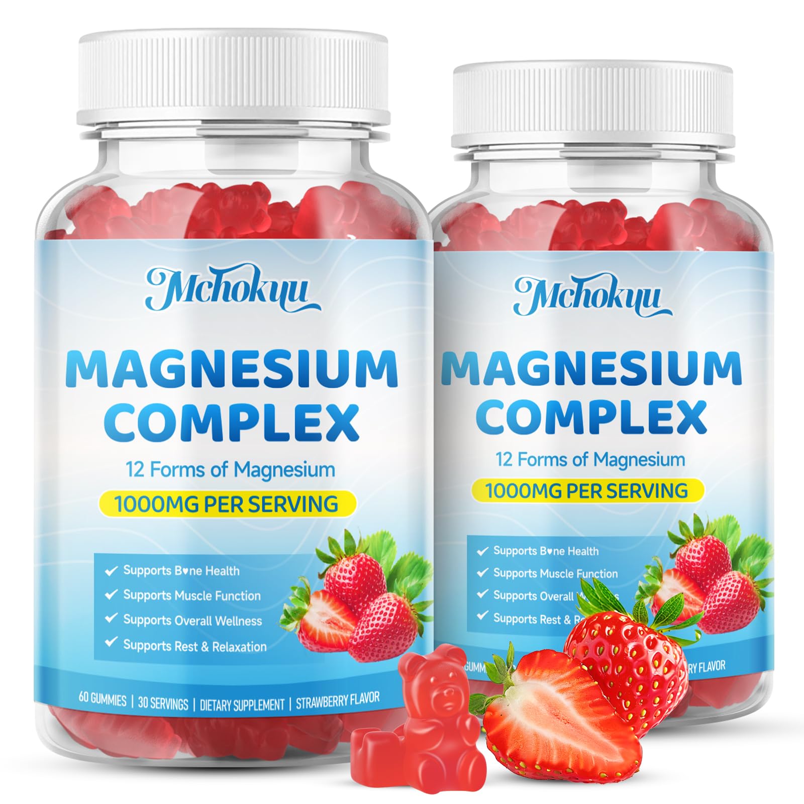 Gominolas Mchokuu magnesio 1000mg en bote para uso diario.