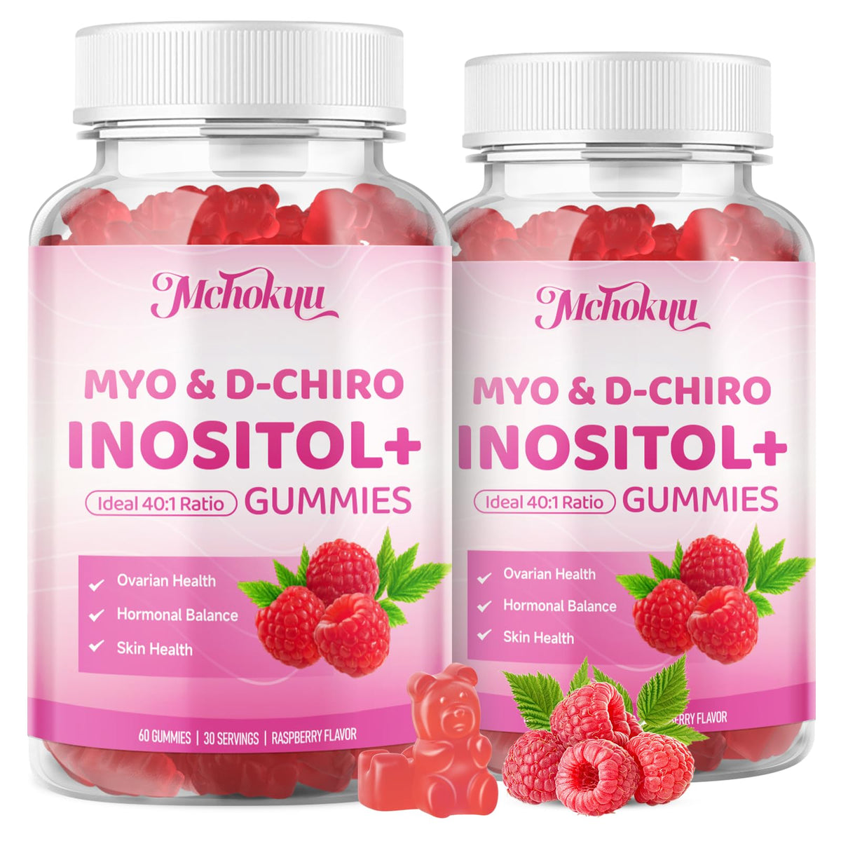 Gomitas Mchokuu frambuesa con 40:1 inositol para apoyo diario.