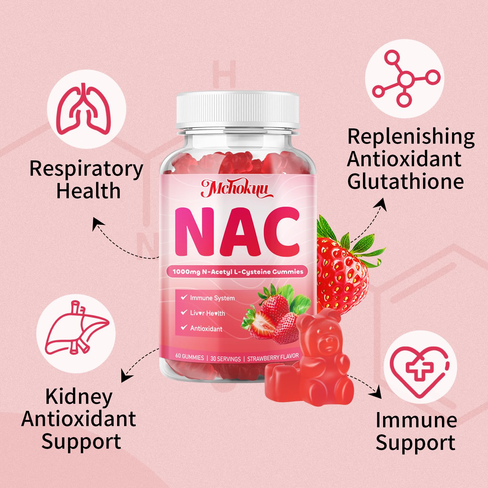 Mchokuu NAC Gomitas con ingredientes naturales y veganas.