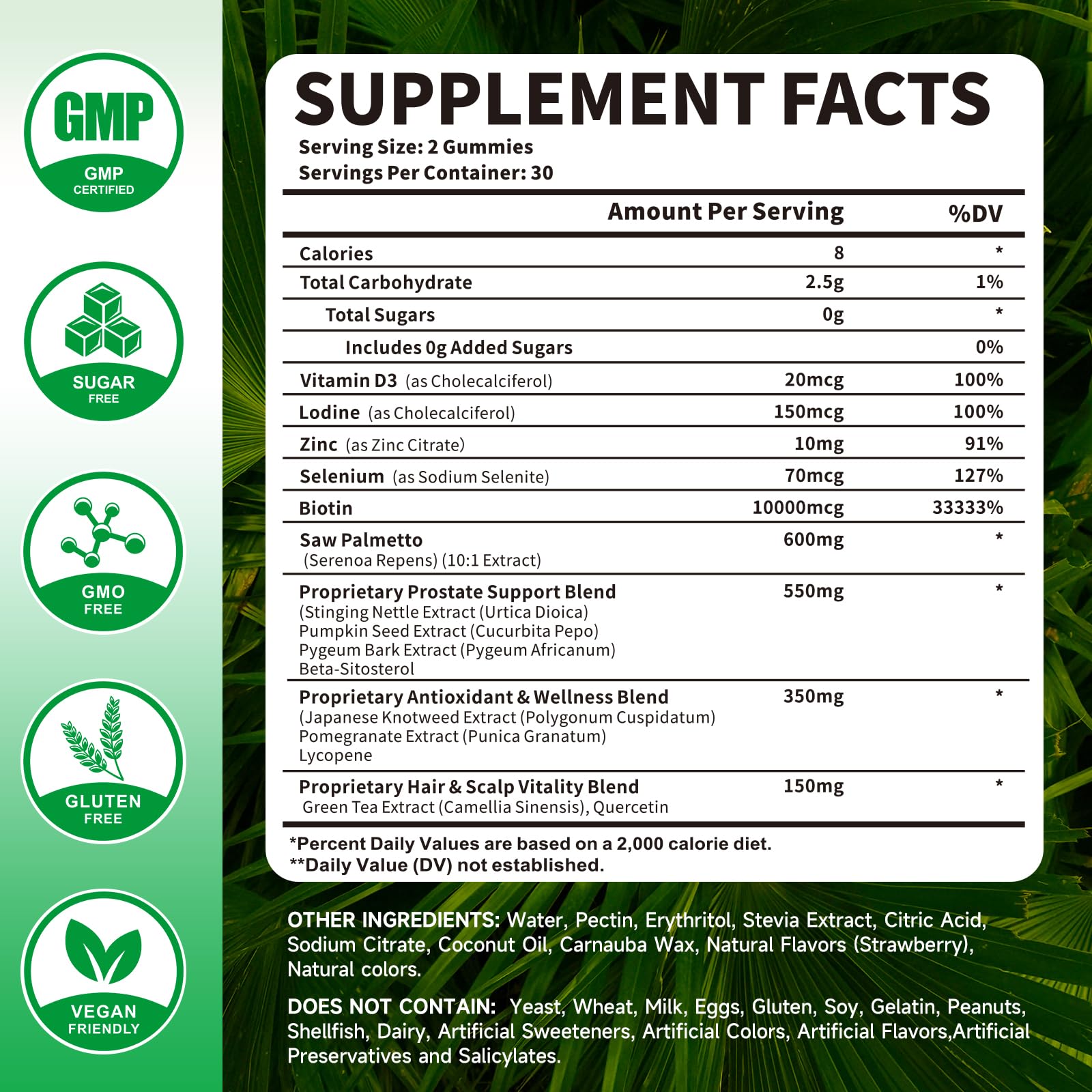 Etiqueta de la lata de Mchokuu Saw Palmetto con ingredientes naturales.