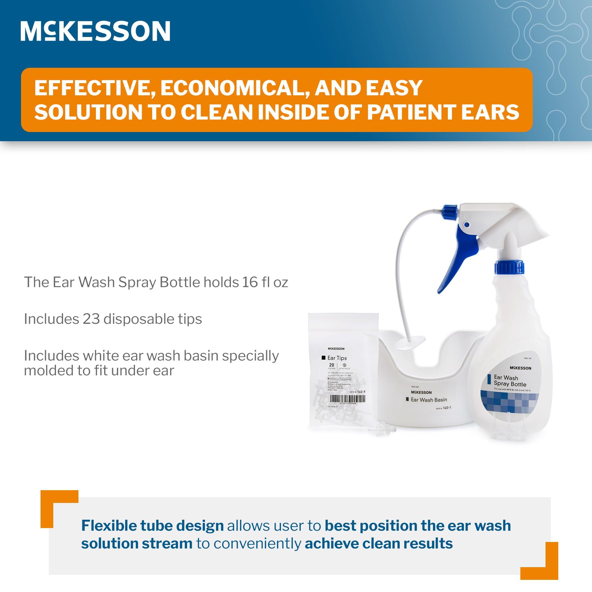Tubo flexible McKesson: flujo controlado para limpieza de oídos.