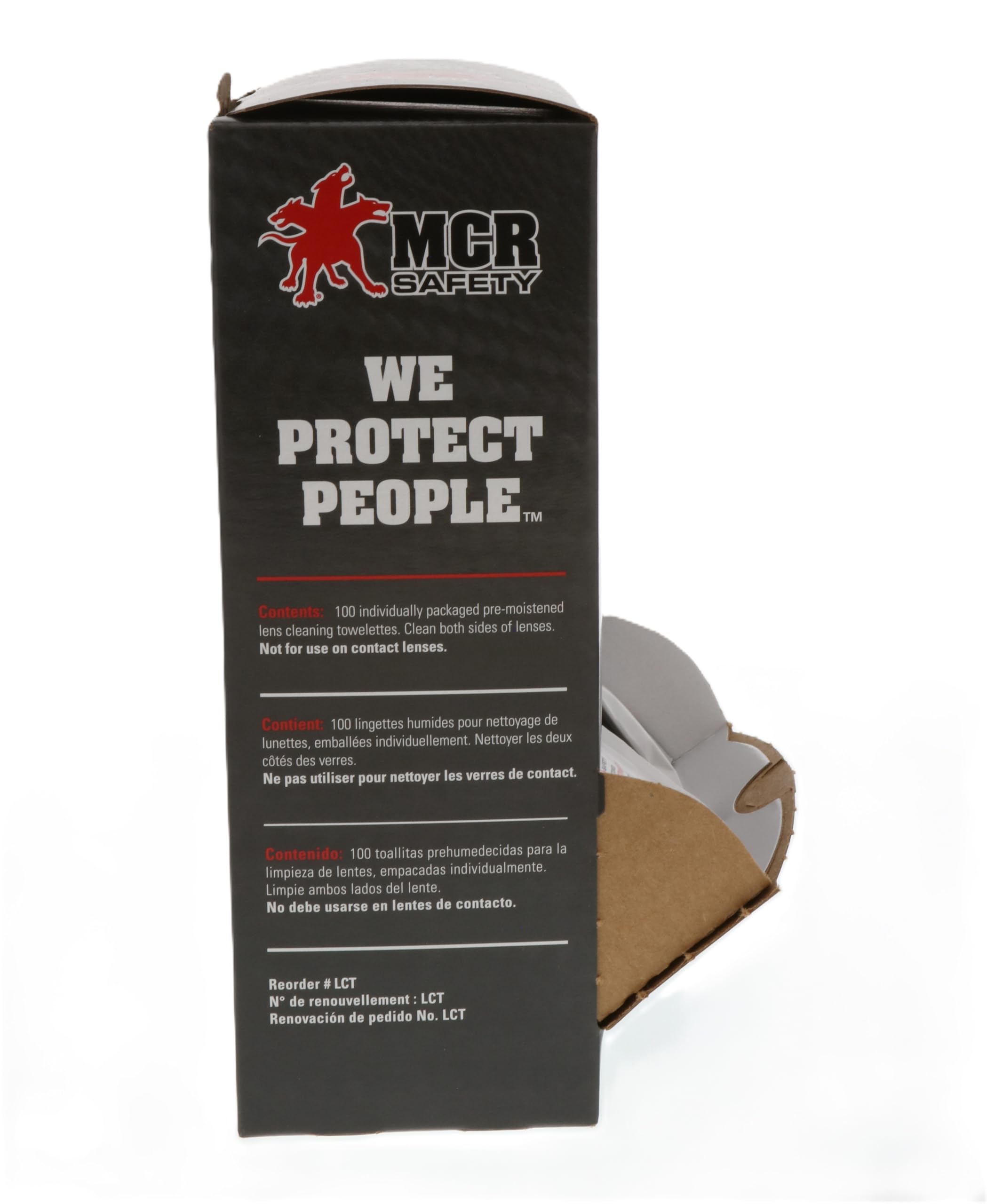 MCR Safety LCT contenido de 100 toallitas para gafas.