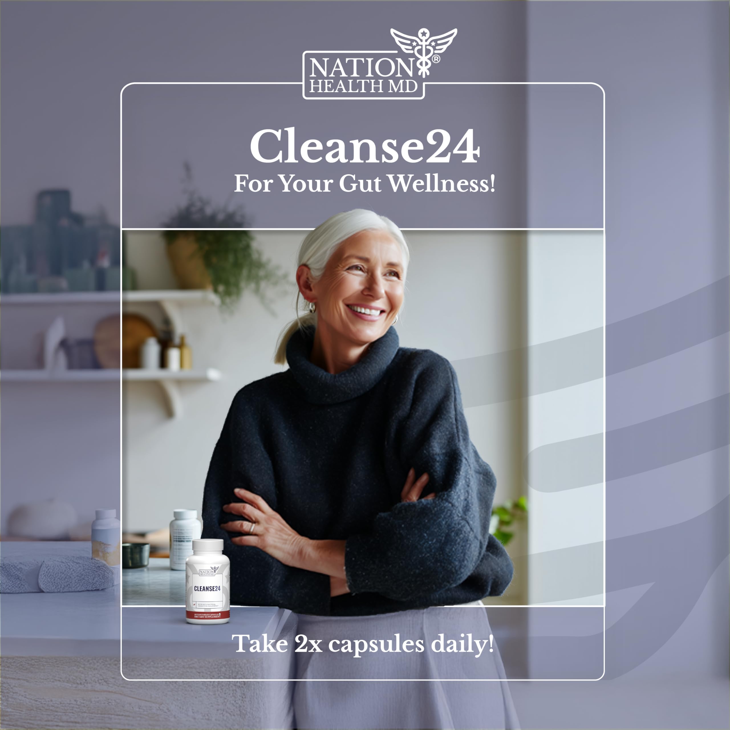 NATION HEALTH MD MD Cleanse24, detalle de dosis, muestra la cantidad recomendada para cada toma.