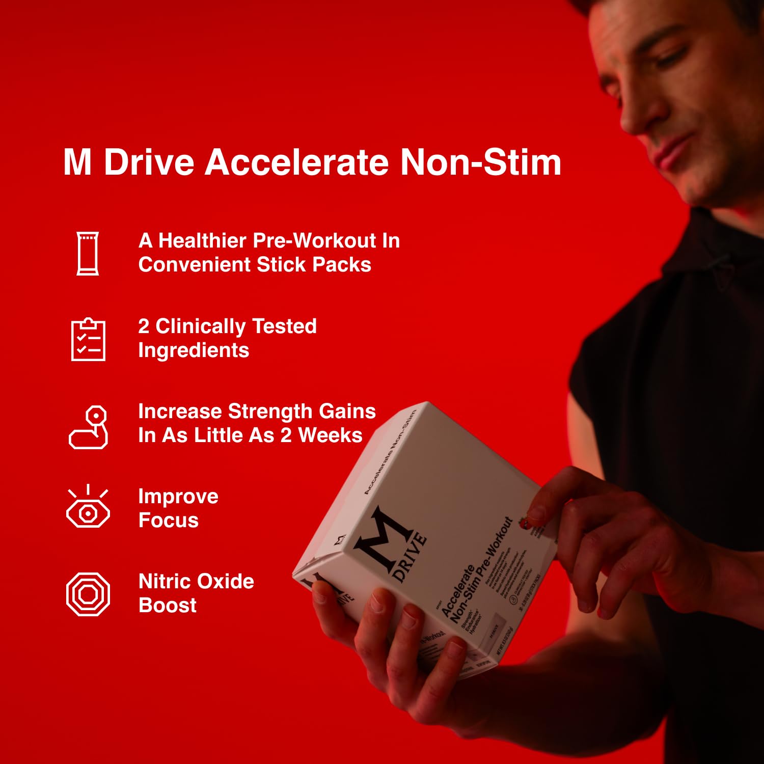 Polvo de Mdrive Accelerate con sabor frambuesa para mezclar.
