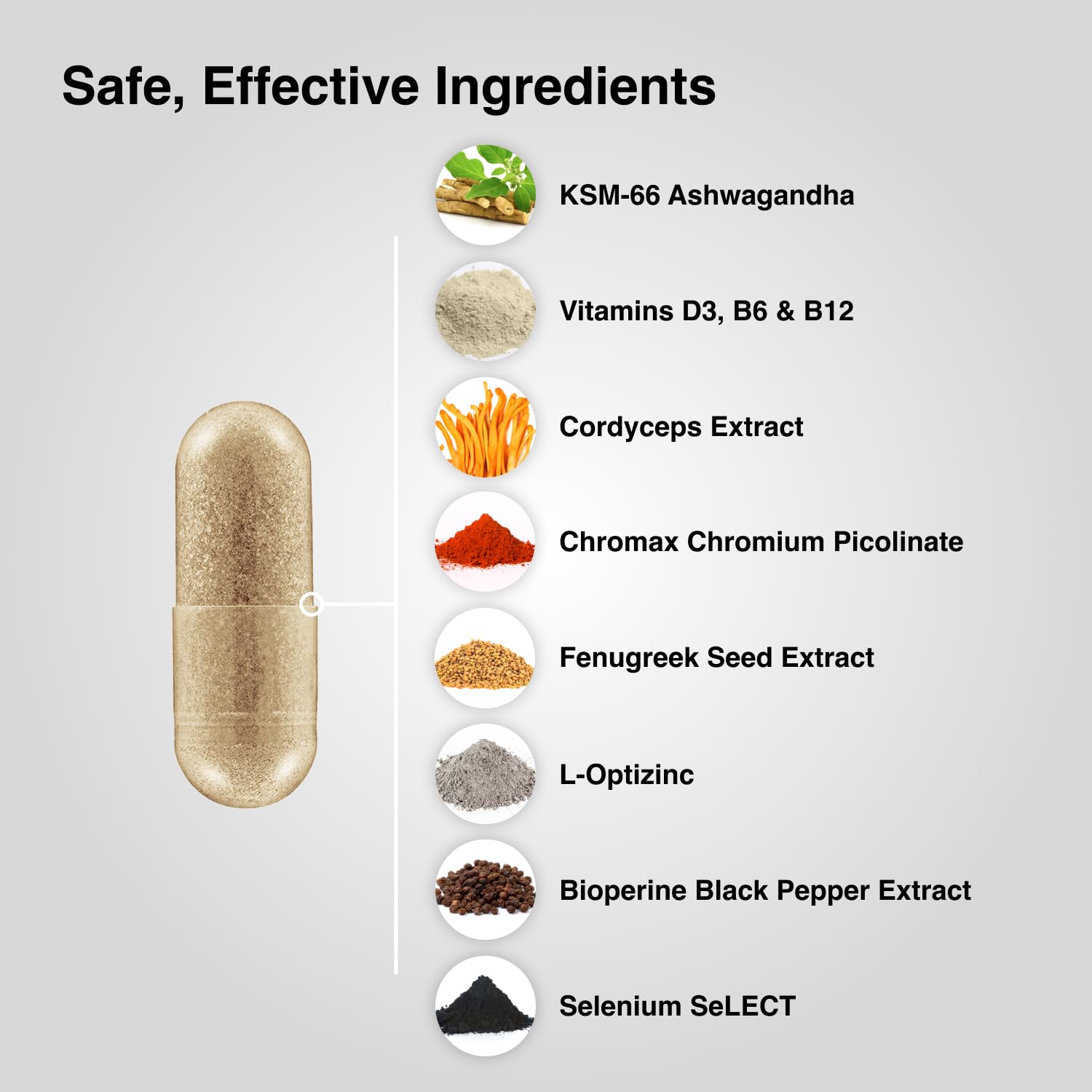Tabla de nutrientes de Mdrive Elite destacando KSM-66 Ashwagandha y zinc.