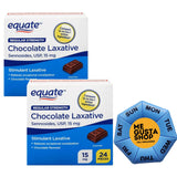 Equate Laxante Chocolate Regular 15 mg, botella para uso ocasional y cómodo.