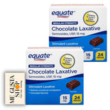 Empaque de dos frascos Equate Laxante Chocolate Regular, práctico para casa.