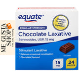 Tabletas Equate Laxante Chocolate Regular 15 mg, vista cercana para dosis.