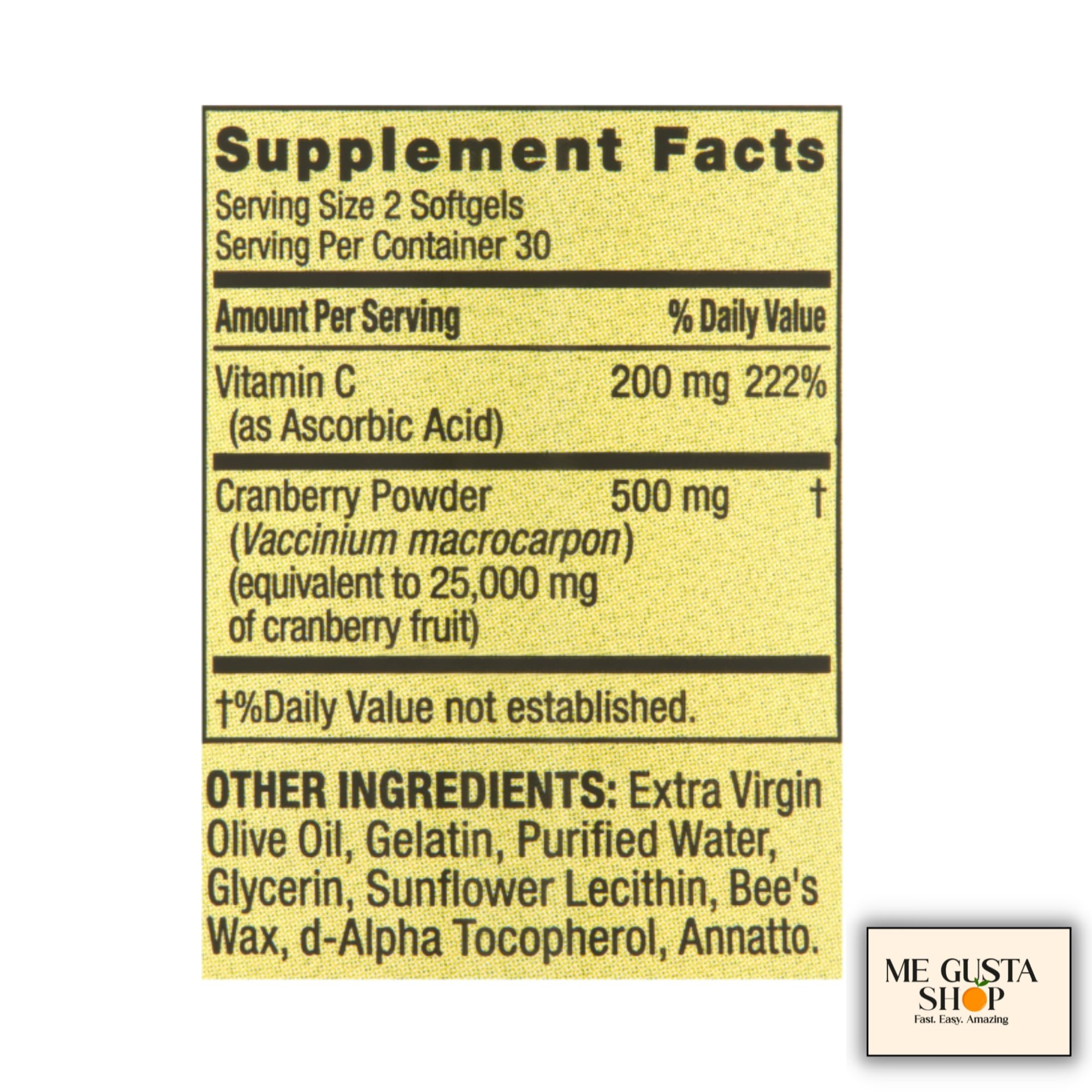 ME GUSTA SHOP Vitamina C 200 mg, cápsulas, aporta energía diaria.