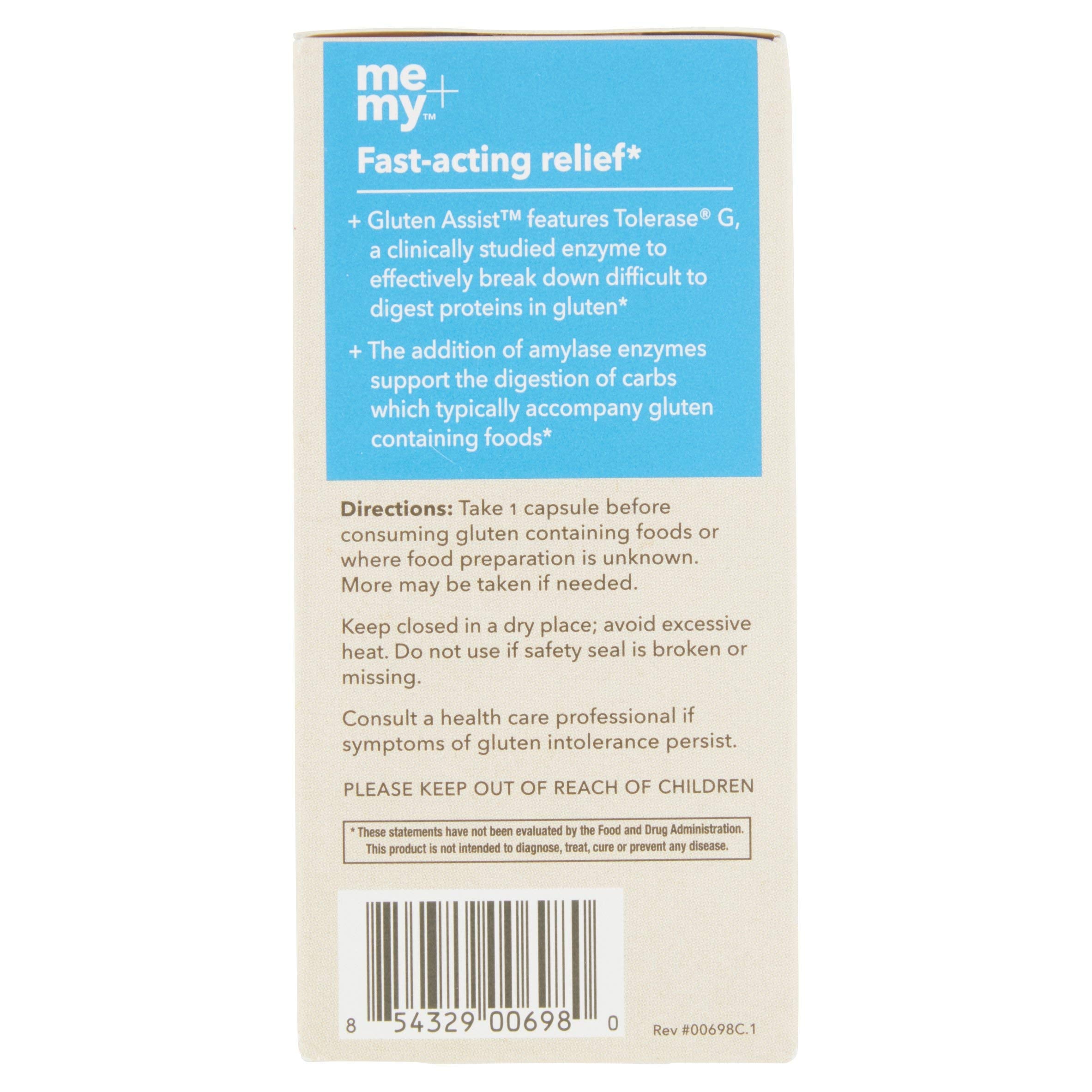 Etiqueta frontal de Me + My Gluten Assist, mirada clara