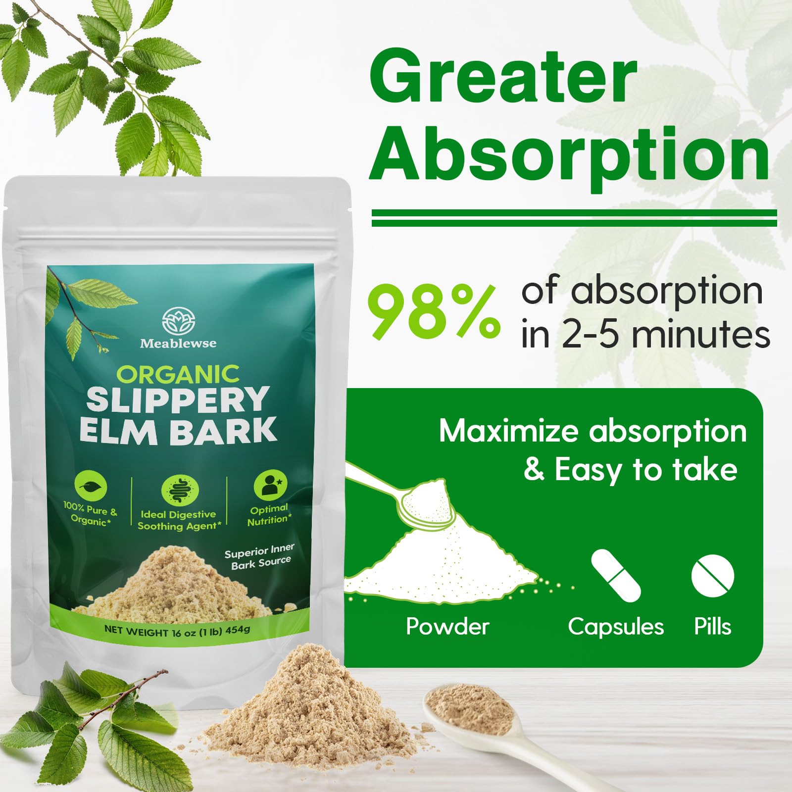 Meablewse Olmo Resbaladizo en polvo, apto para veganos y sin gluten
