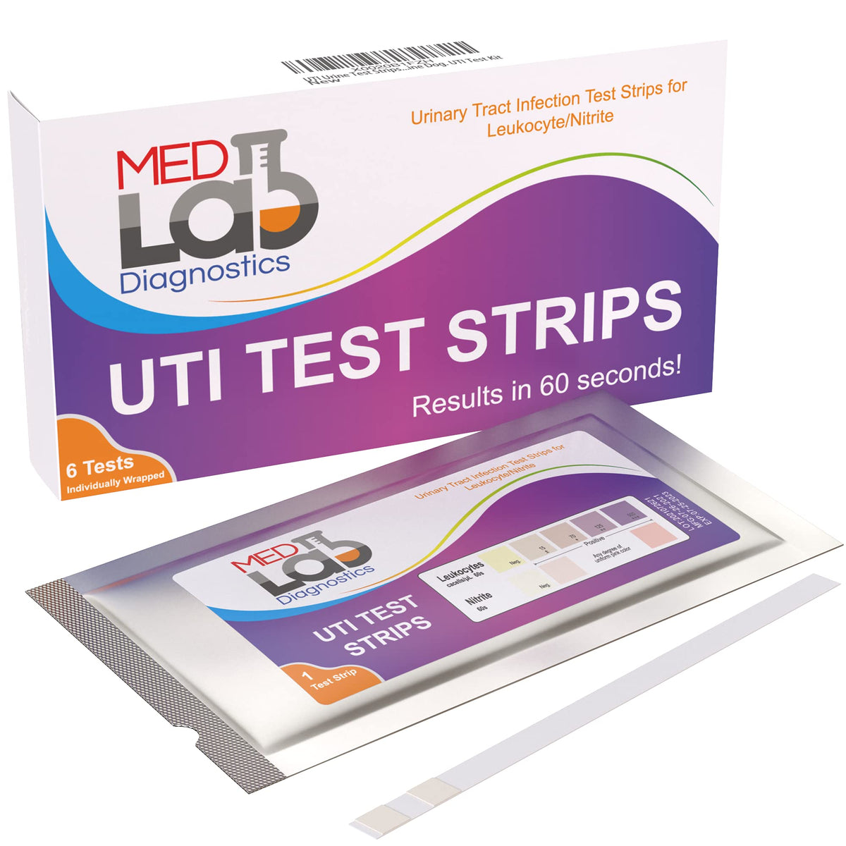Med Lab Diagnostics UTI: tiras en empaque sellado de 6 para pruebas en casa
