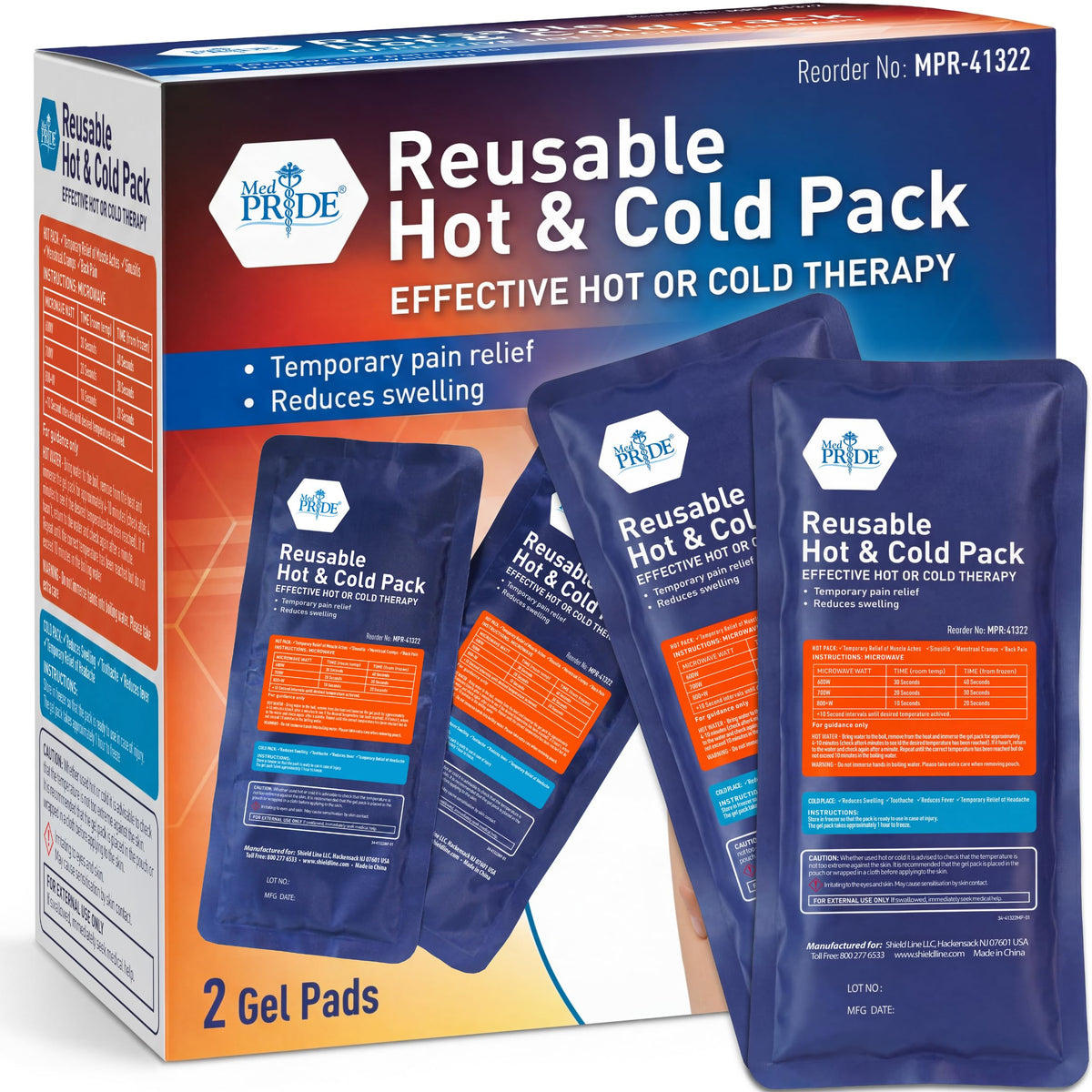 MED PRIDE bolsas gel calor frio dos unidades, alivio versátil para molestias.