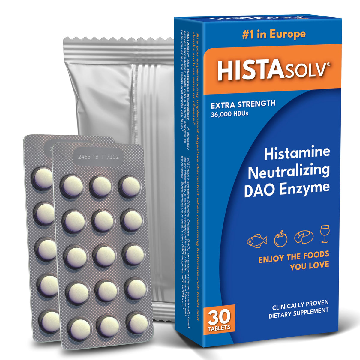 Medagel HISTAsolv, blíster de tabletas, facilita tomar antes de comidas para comodidad diaria.