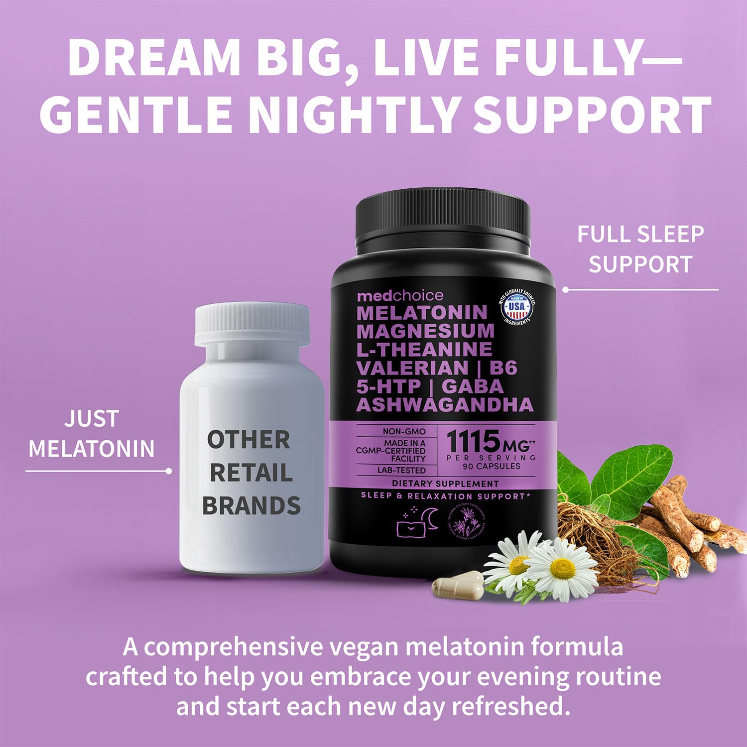 MEDCHOICE magnesio glicinato 500 mg para calma nocturna.