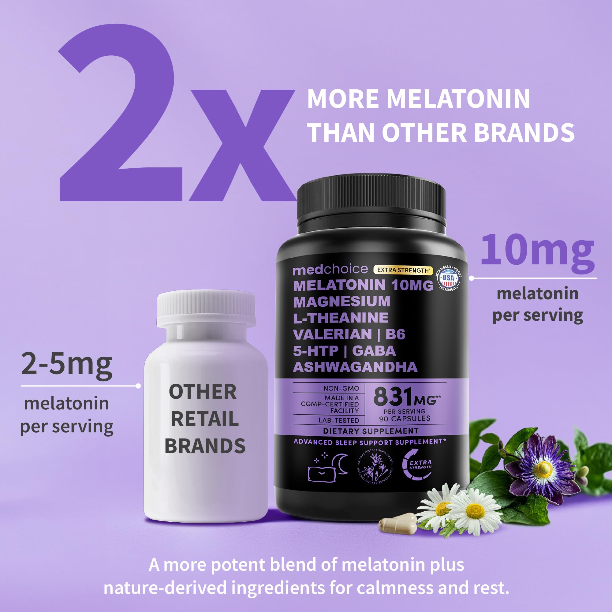 Etiqueta frontal de MedChoice Melatonina para la noche