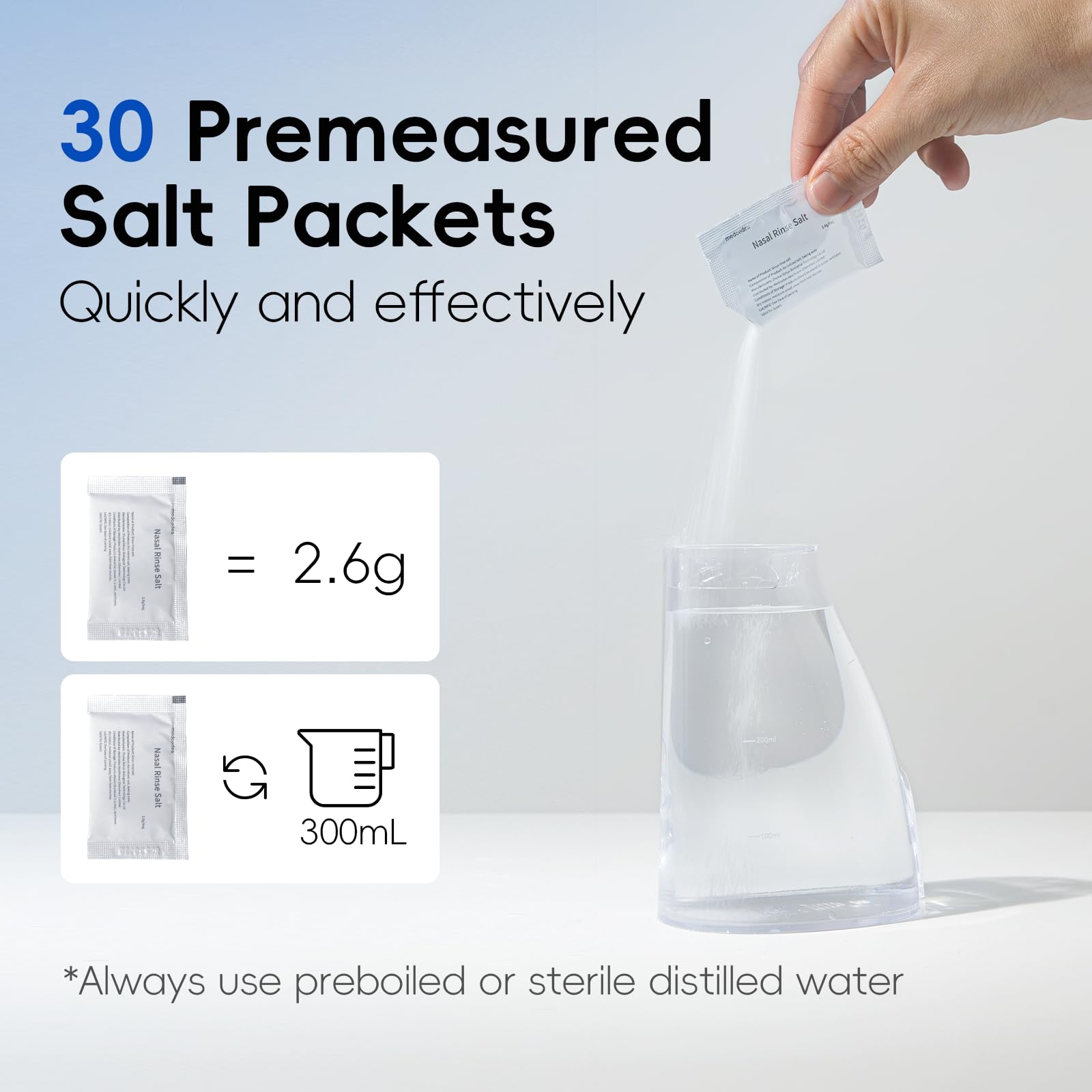 30 sobres de sal de Medcodes Neti Pot para higiene nasal diaria