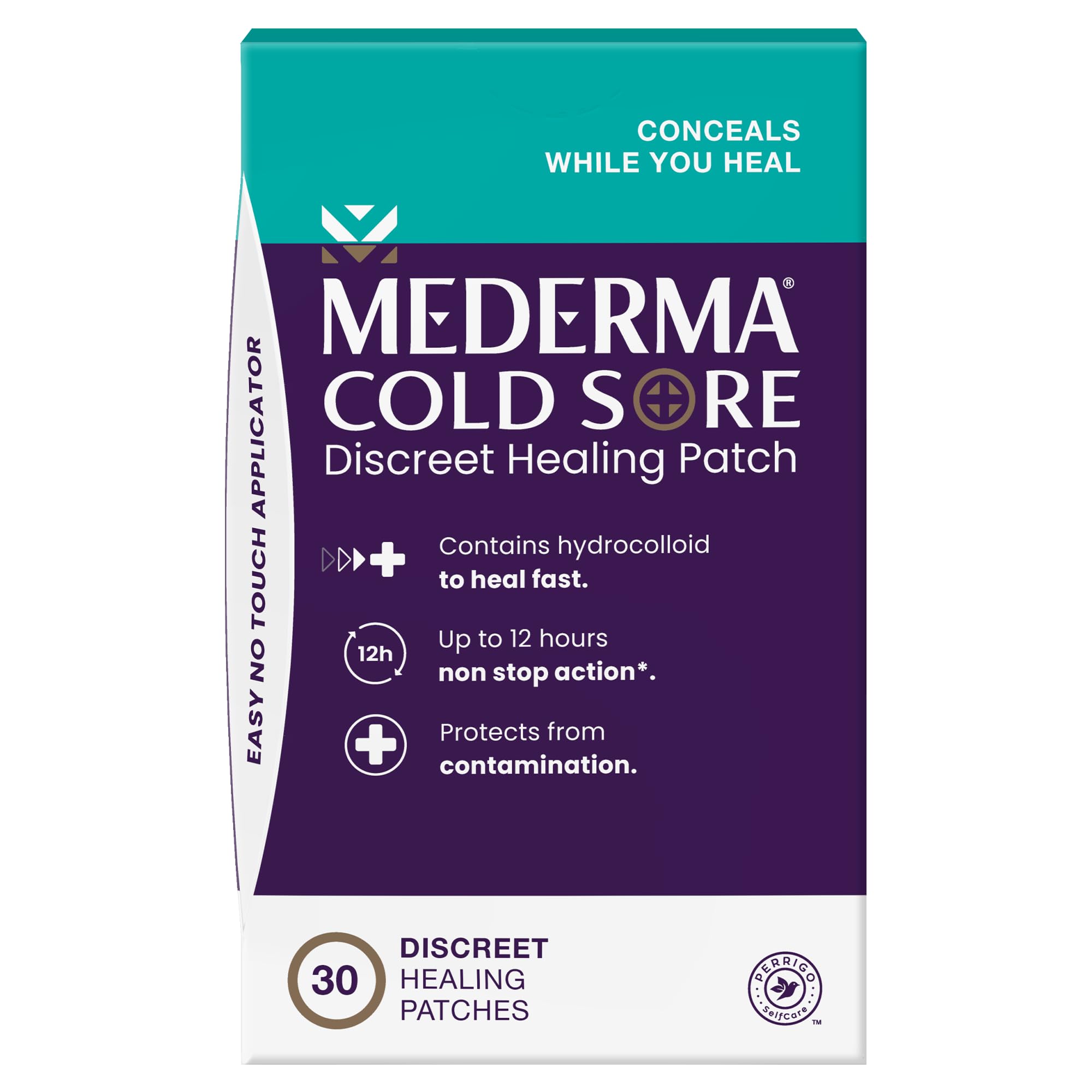 Parche discreto de Mederma sobre el labio para ocultar la lesión.