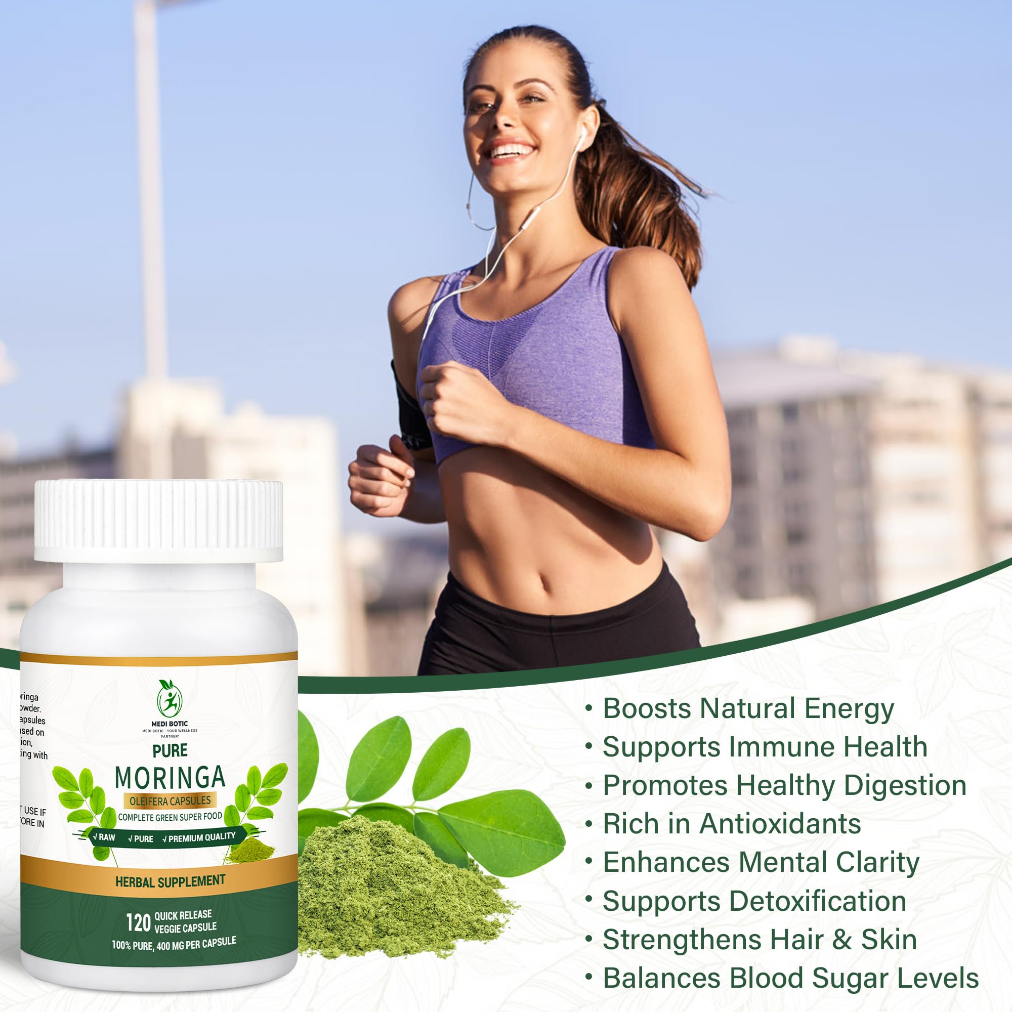 Medi Botic Moringa: etiqueta frontal que resalta antioxidantes