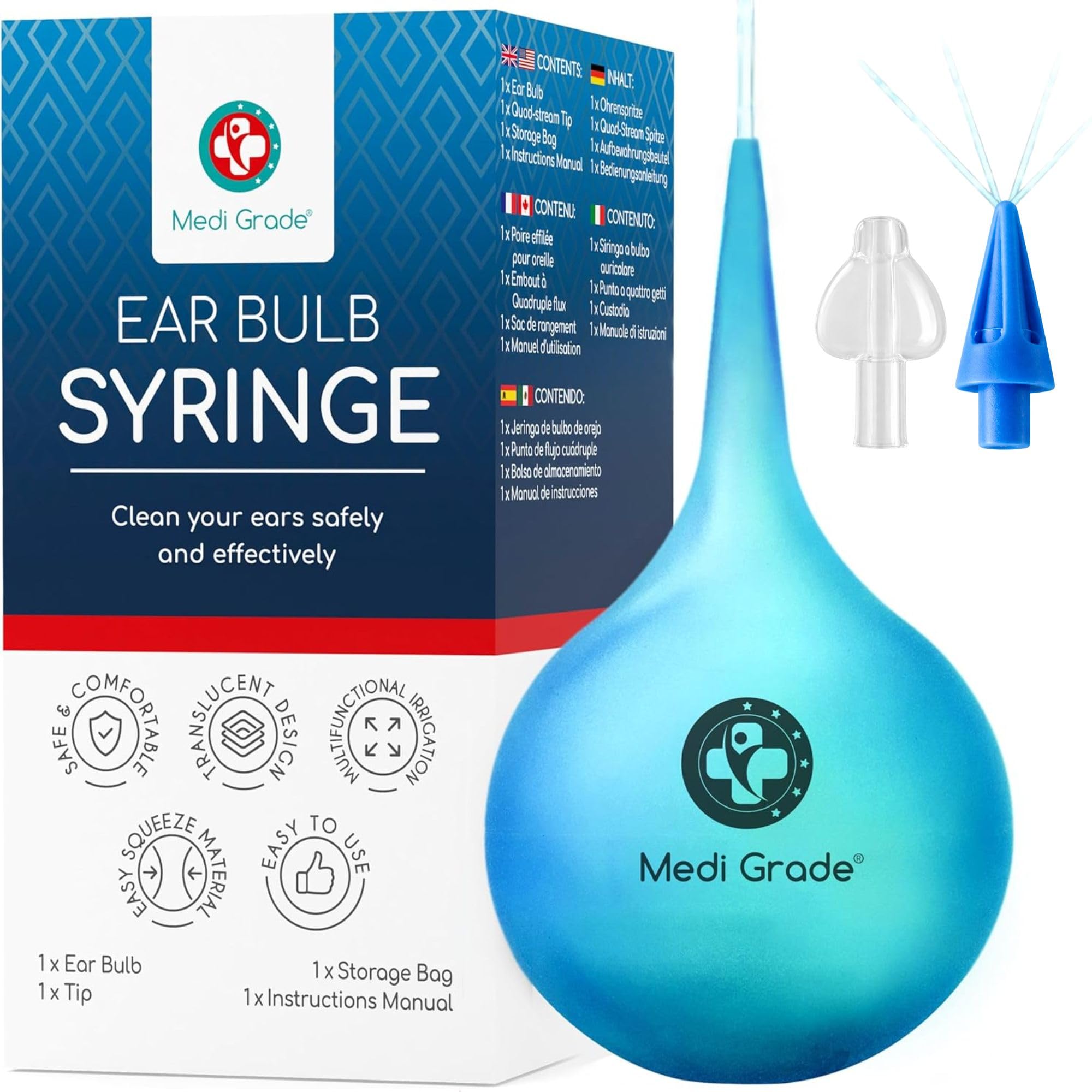 Medi Grade siringa bulbo para oídos 75 ml, limpieza suave