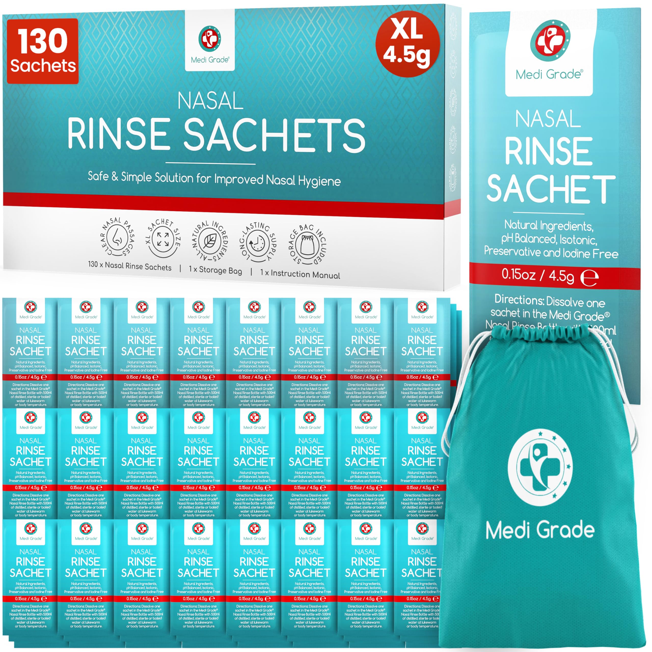 Medi Grade enjuague nasal sobres salinos para limpieza suave en casa