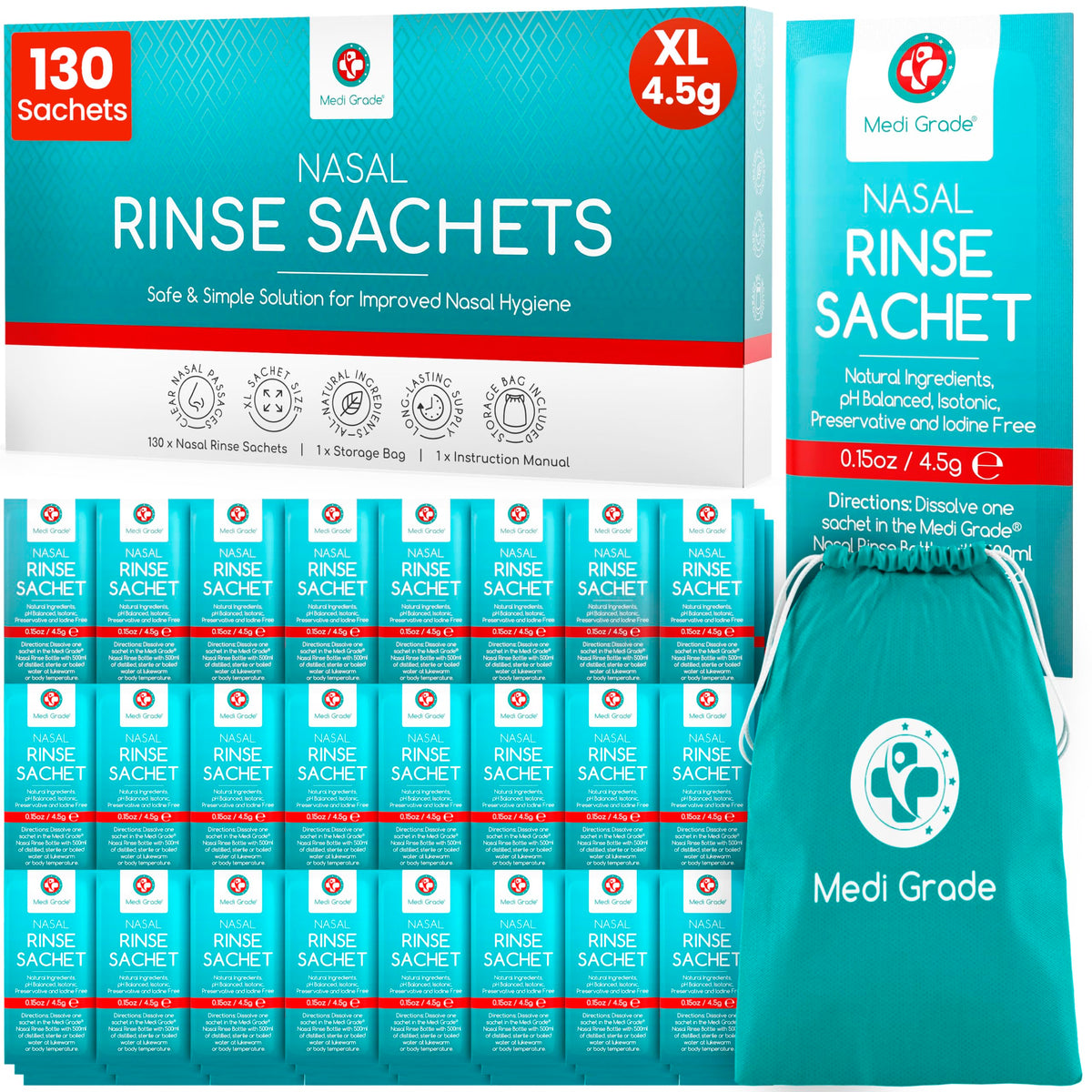 Medi Grade enjuague nasal sobres salinos para limpieza suave en casa