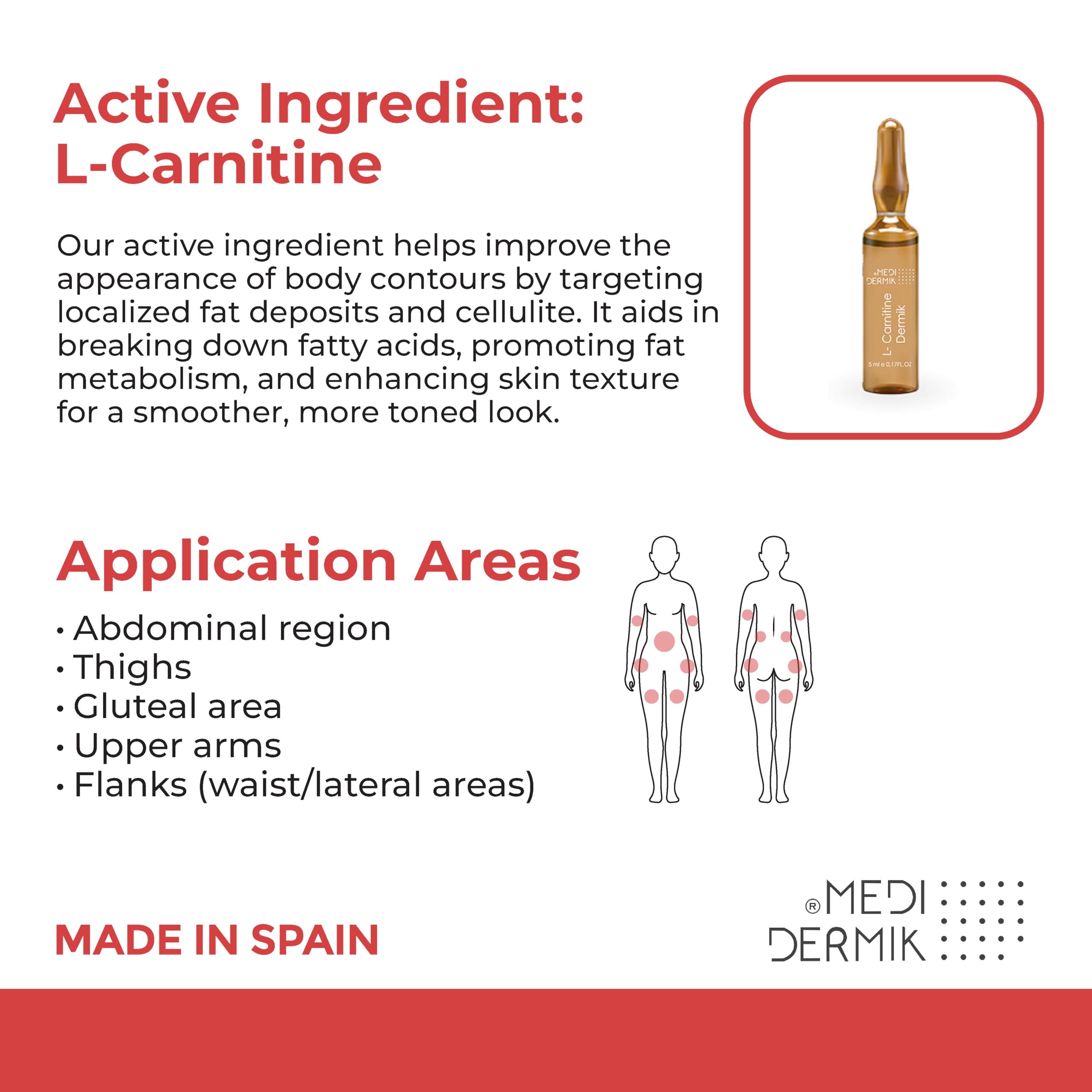 MediDermik L-Carnitina aplicación tópica: muestra la textura suave para piel.