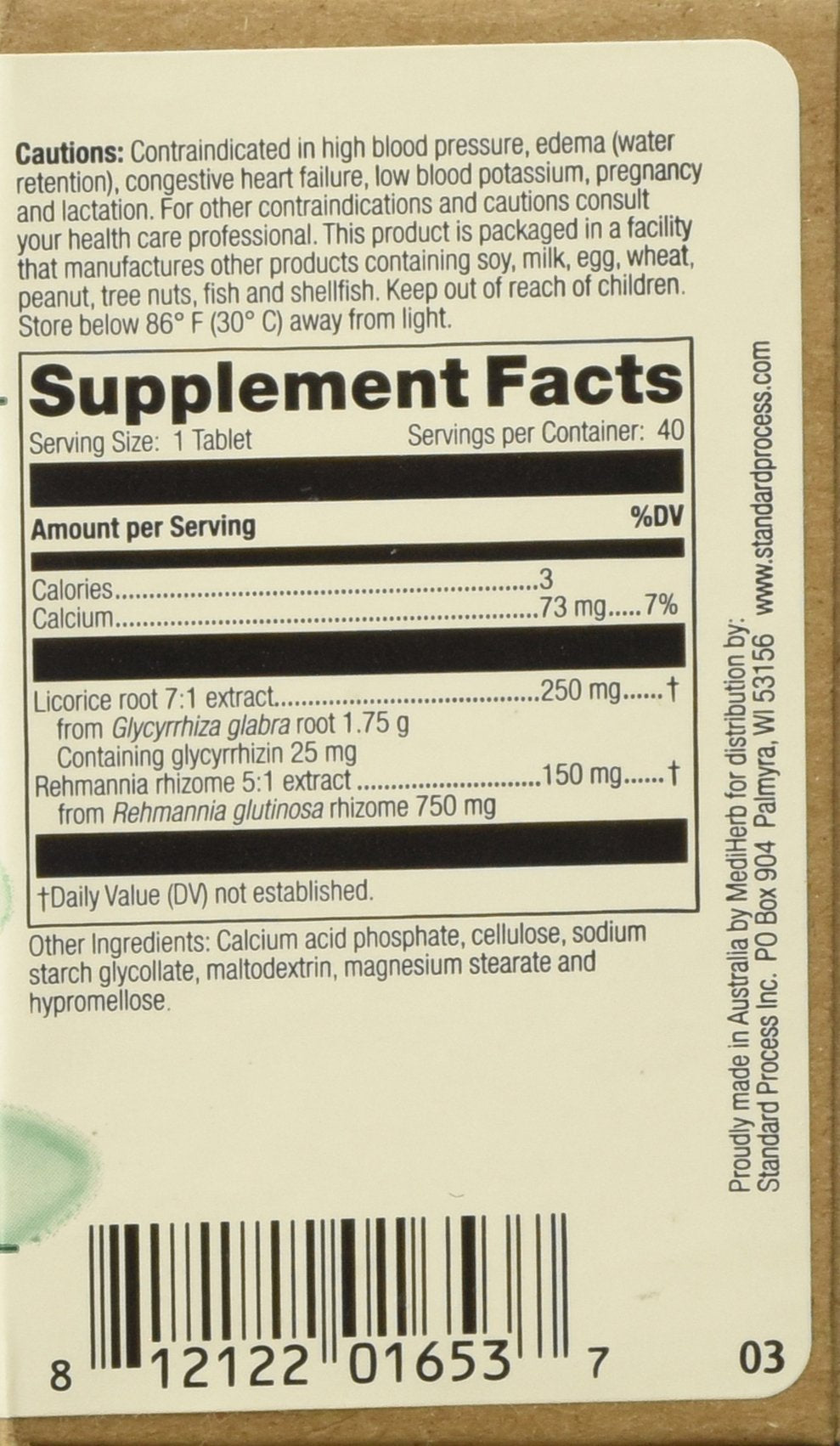 Mediherb Adrenal Complex, etiqueta de ingredientes para el bienestar diario.