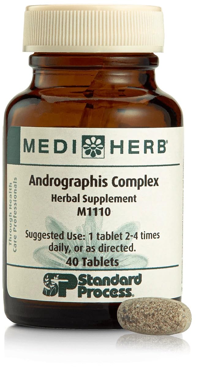 MediHerb Andrographis Complex botella con comprimidos, posible apoyo al sistema inmune
