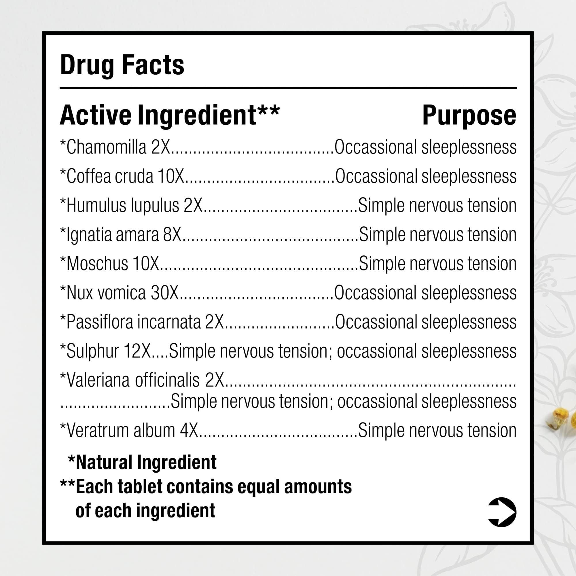 Etiqueta de MediNatura BHI Calming Tablets para compra consciente.