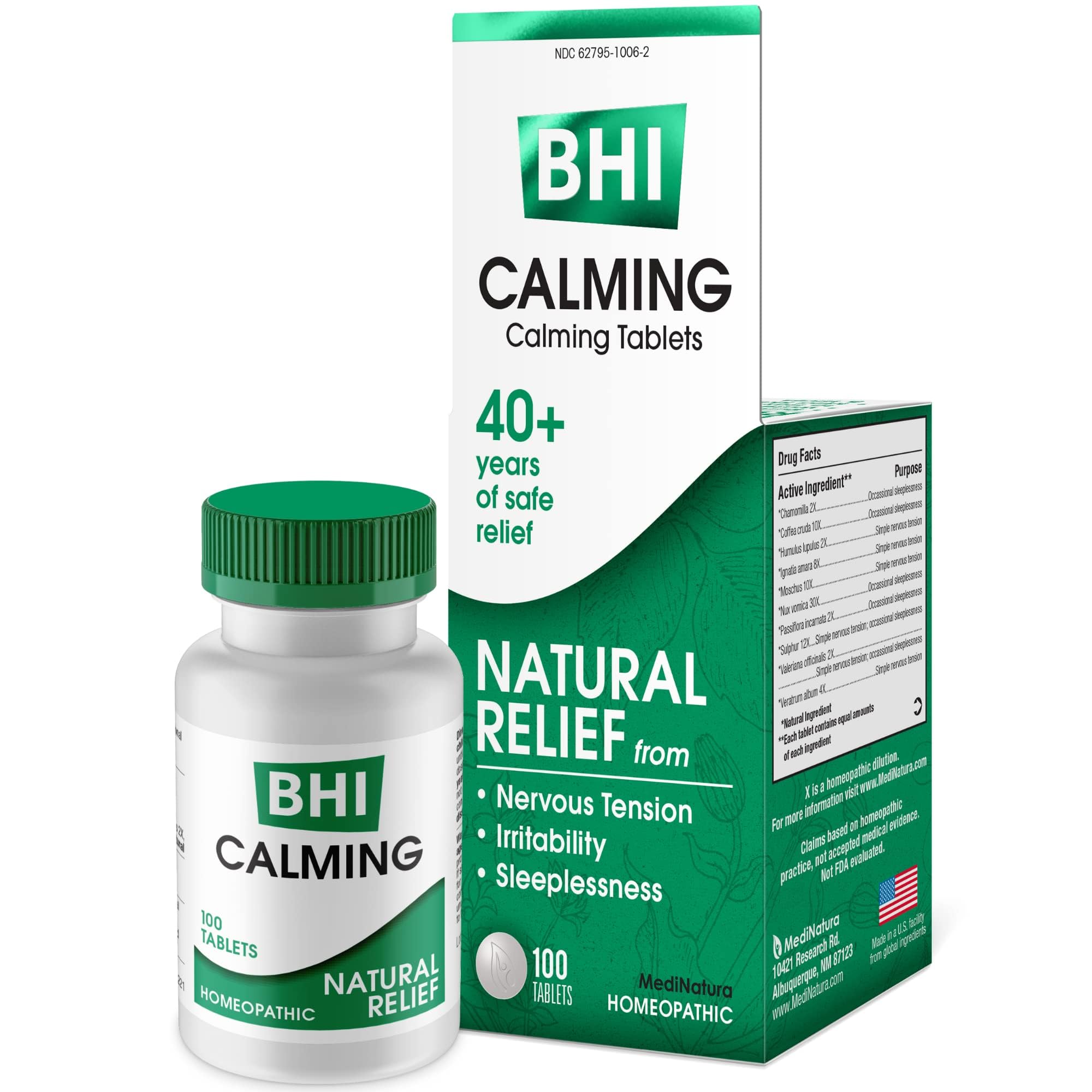 Uso nocturno de MediNatura BHI Calming Tablets para descanso suave.
