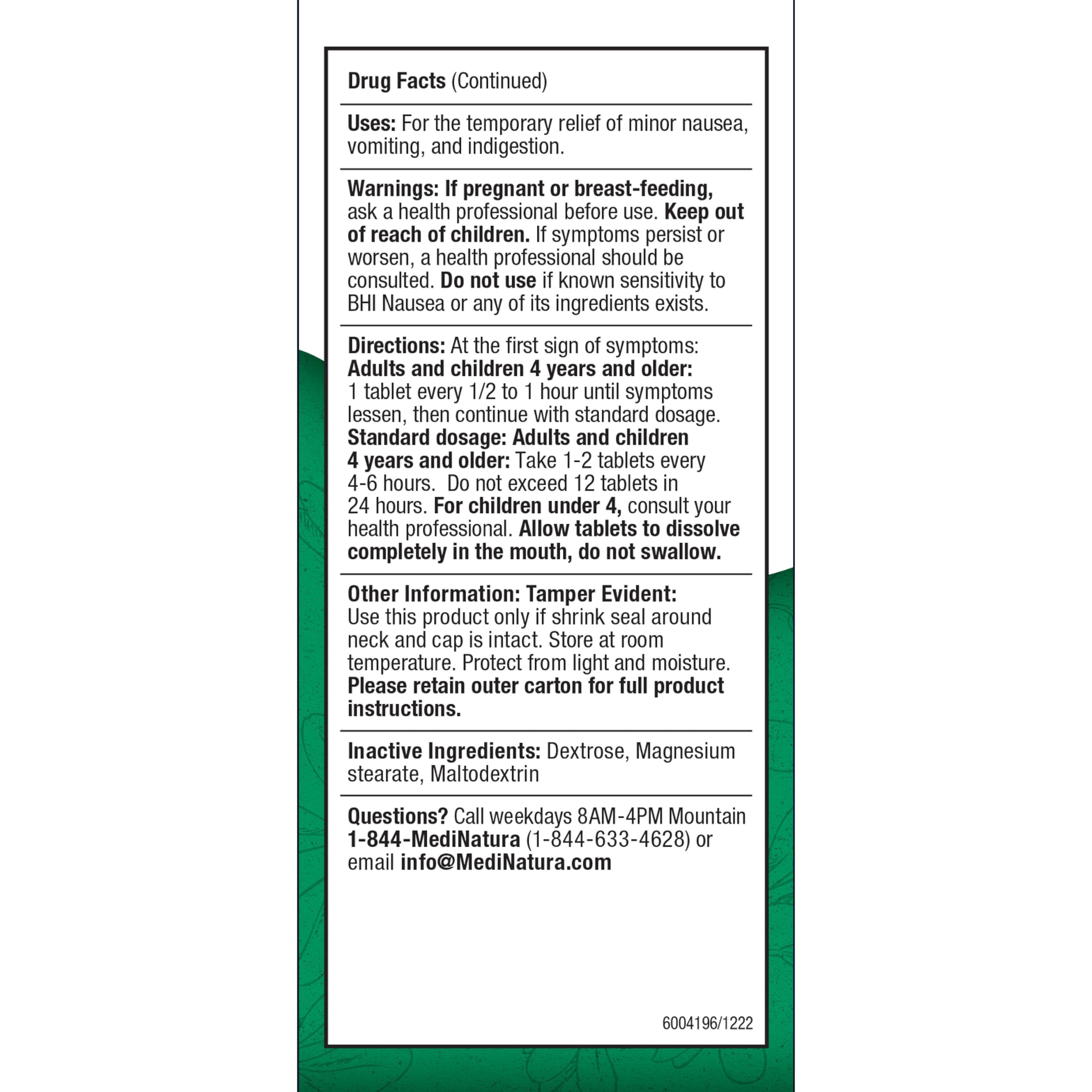 MediNatura BHI Nausea Relief ideal para uso diario en casa o fuera de casa.